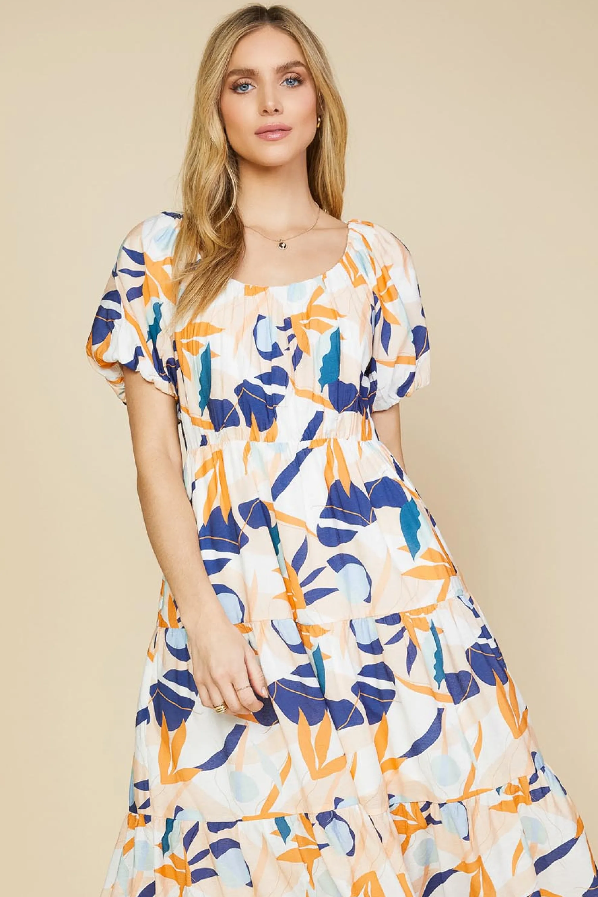 Abstract Botanical Midi Dress
