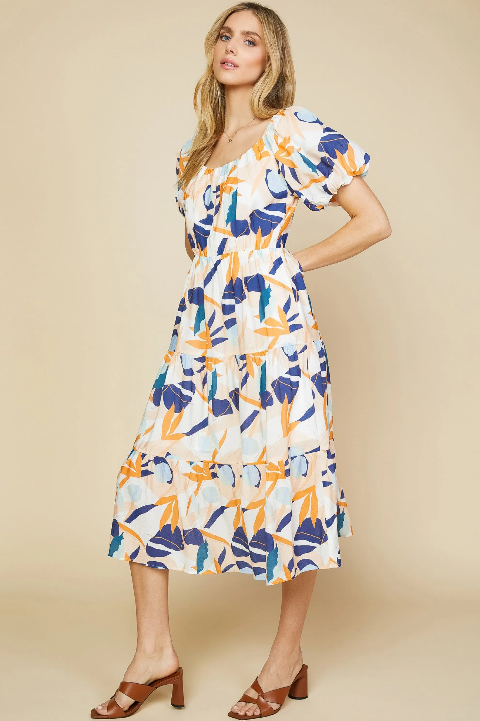 Abstract Botanical Midi Dress