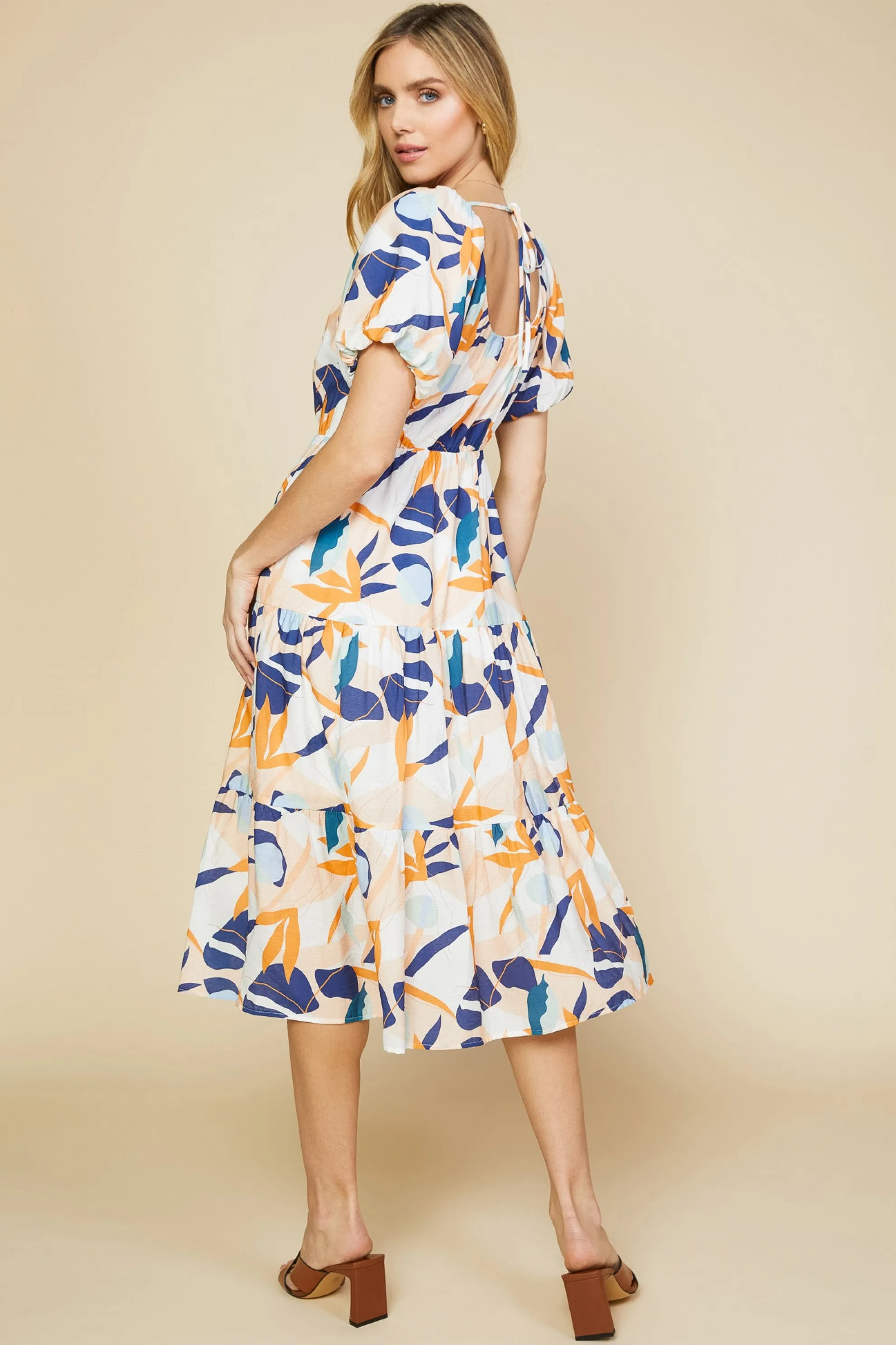 Abstract Botanical Midi Dress