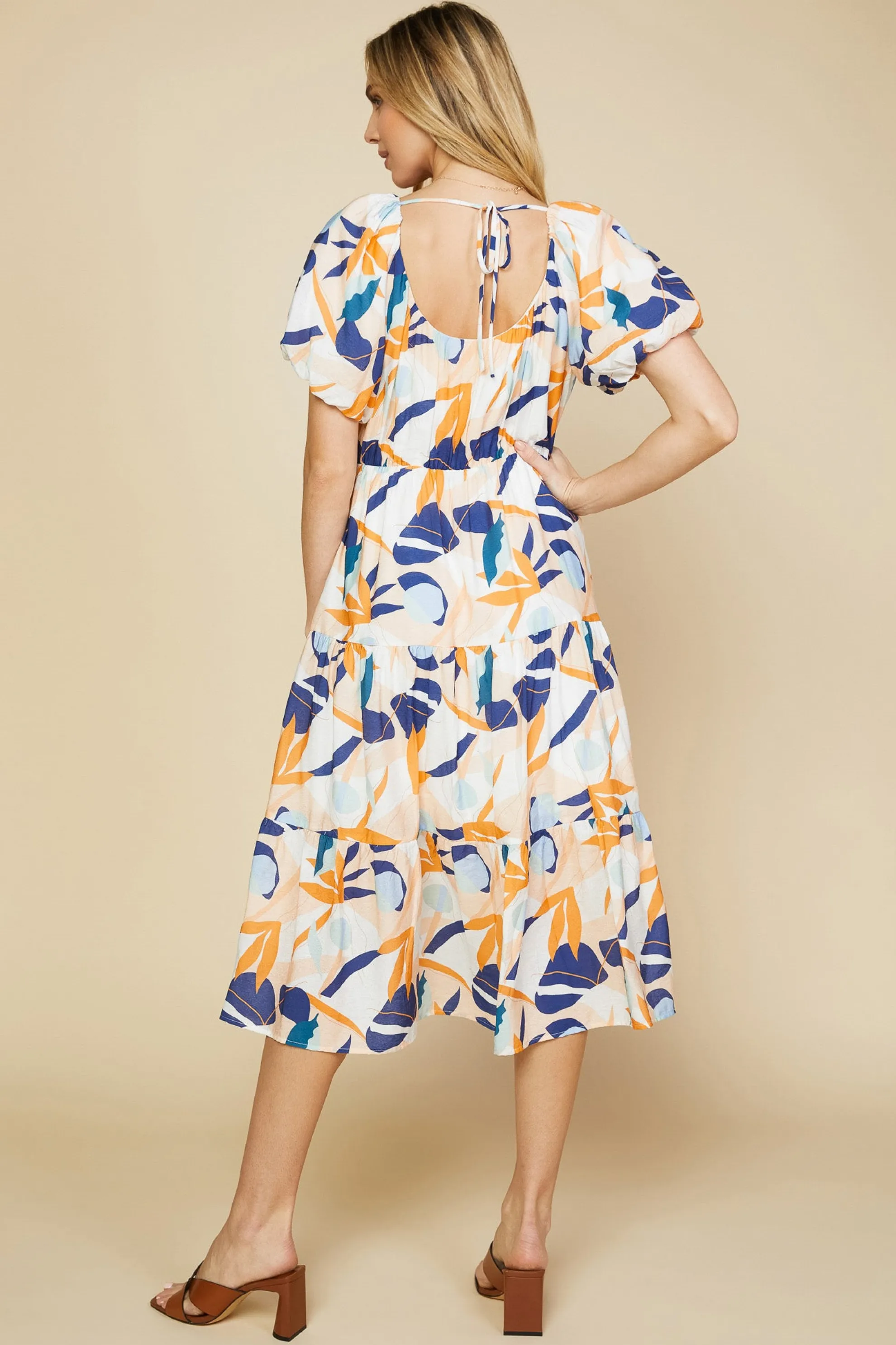 Abstract Botanical Midi Dress
