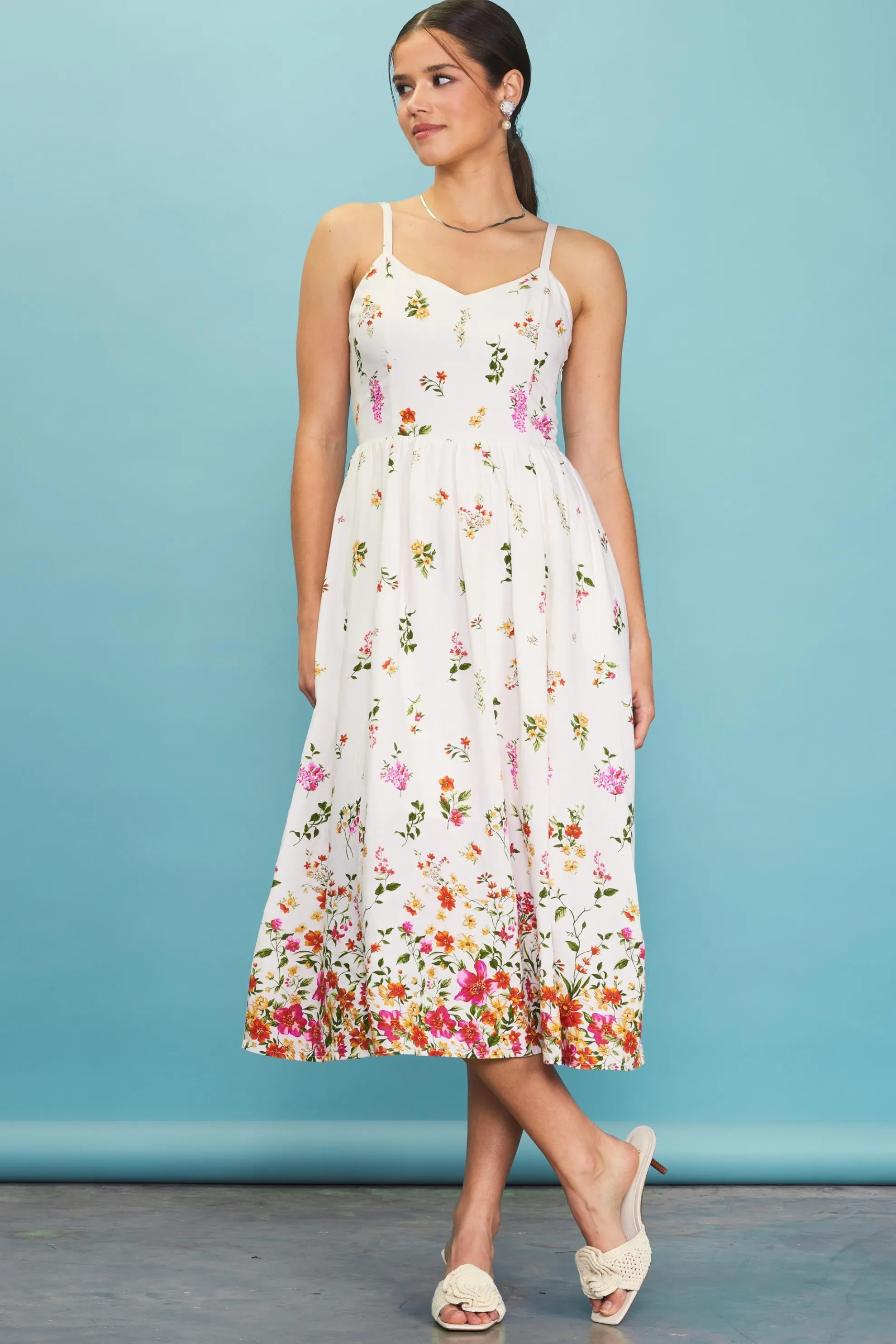 Floral Motif Print Midi Dress