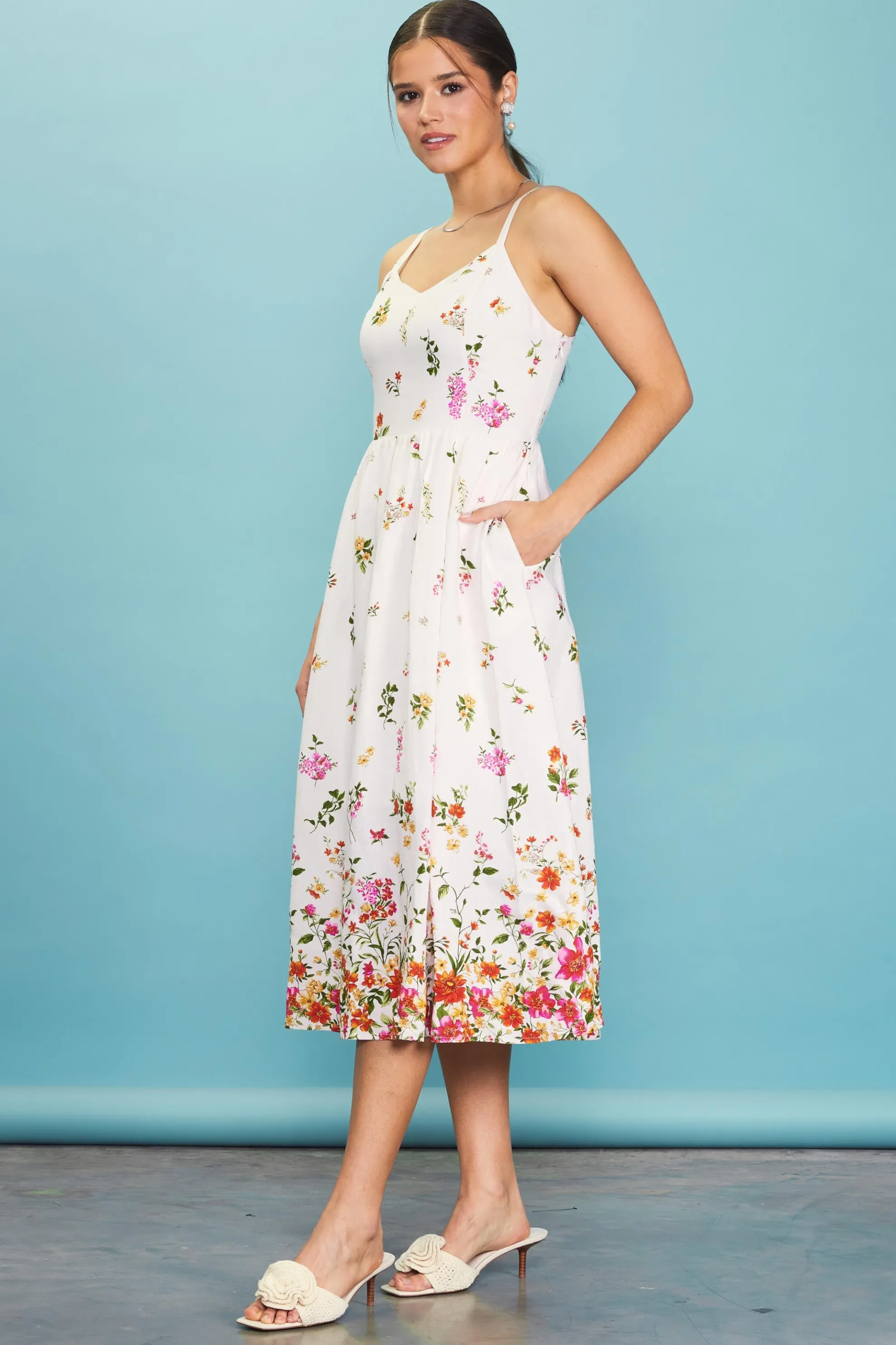 Floral Motif Print Midi Dress