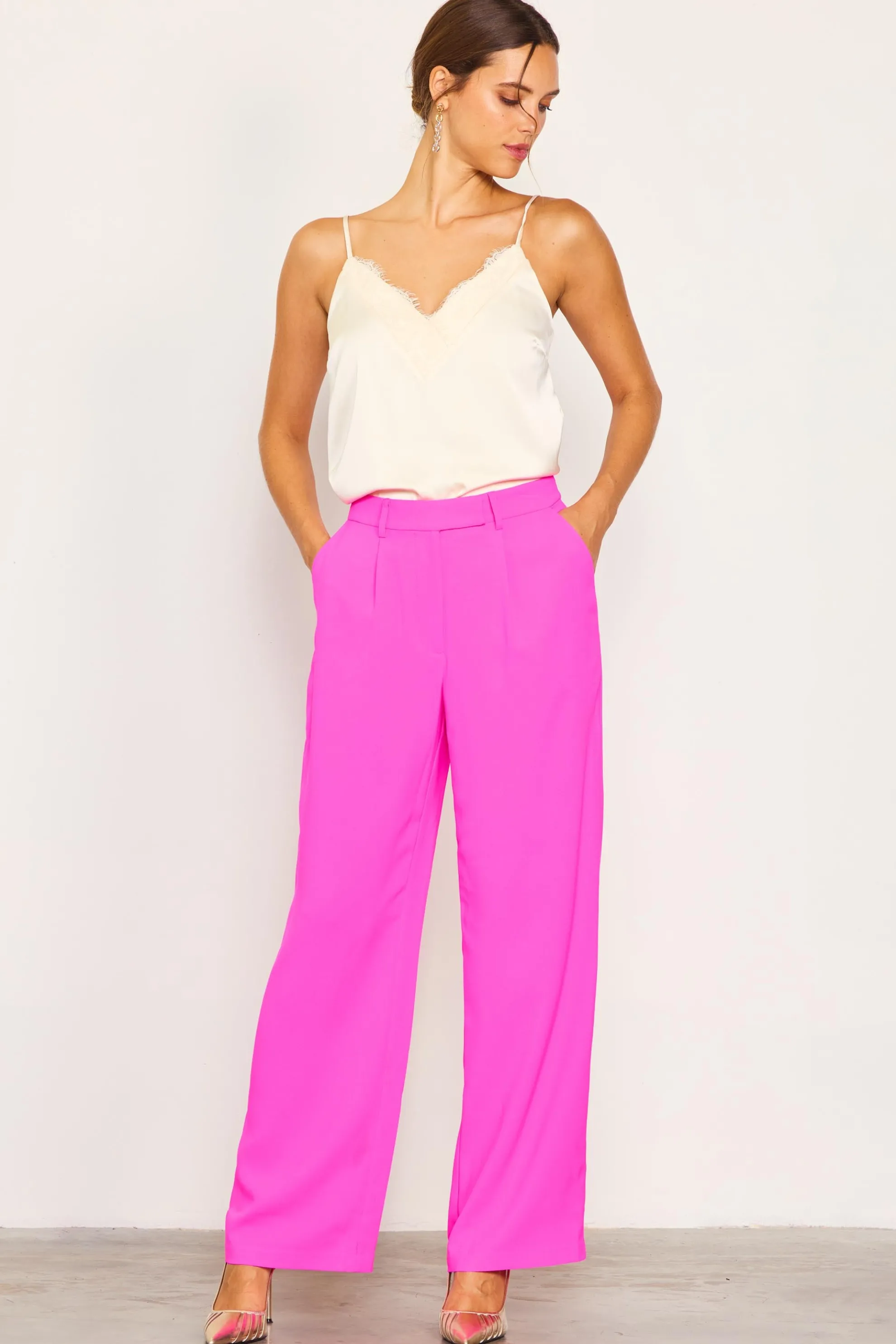 Pintuck Wide Leg Trousers