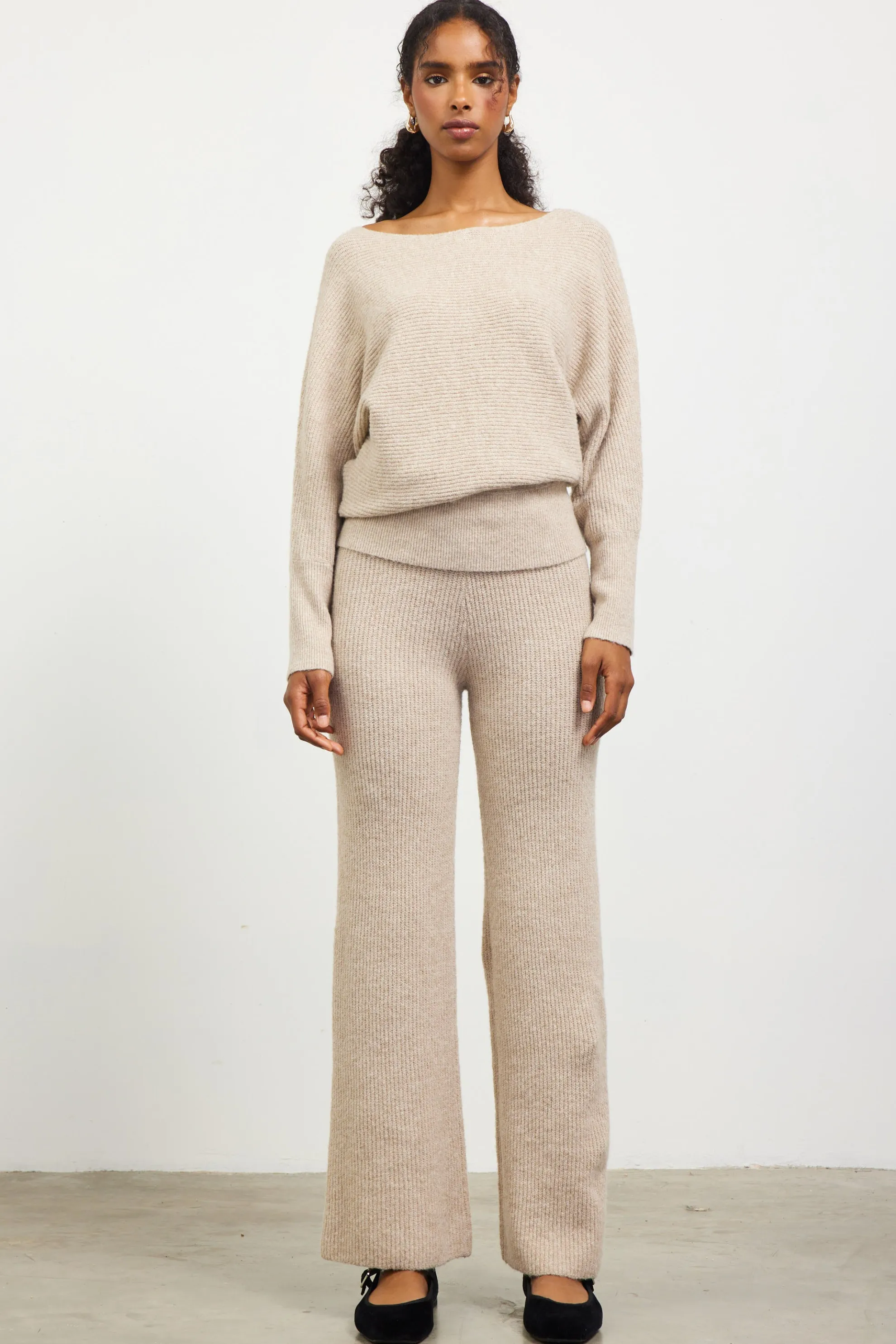 Boatneck Ribbed Knit Sweater