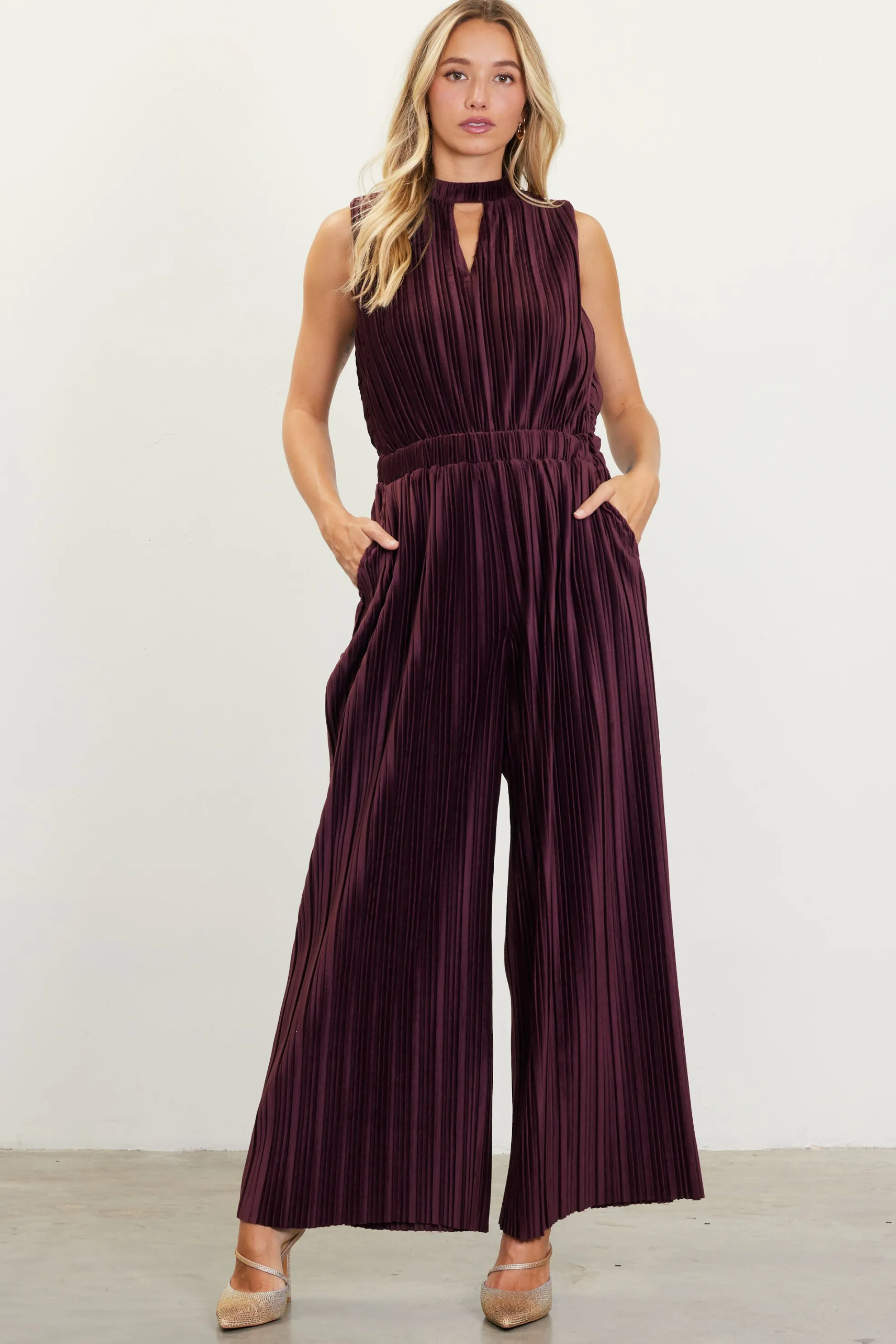 Pleated Velvet Jumpsuit