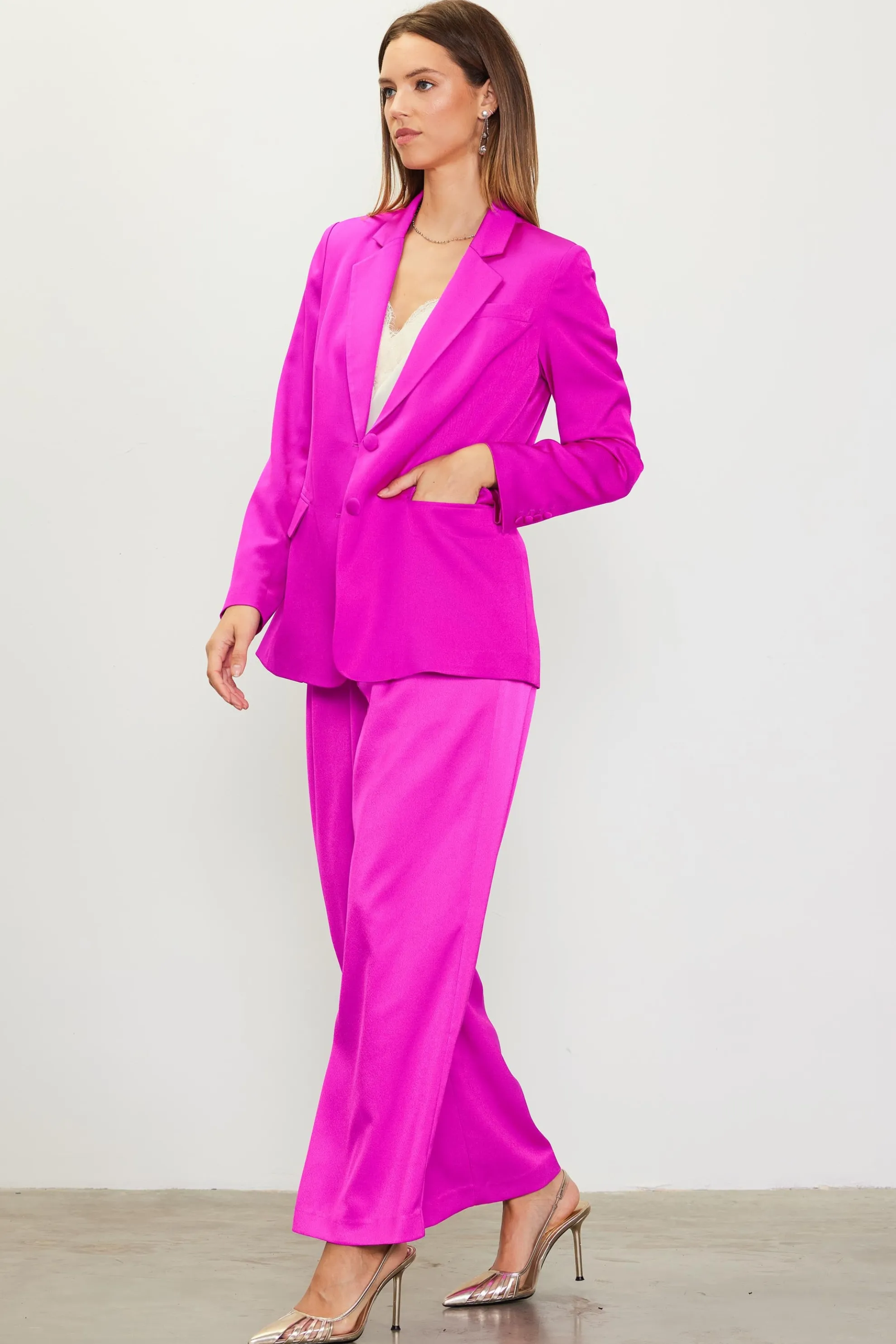 Neon Satin Welt Pocket Blazer