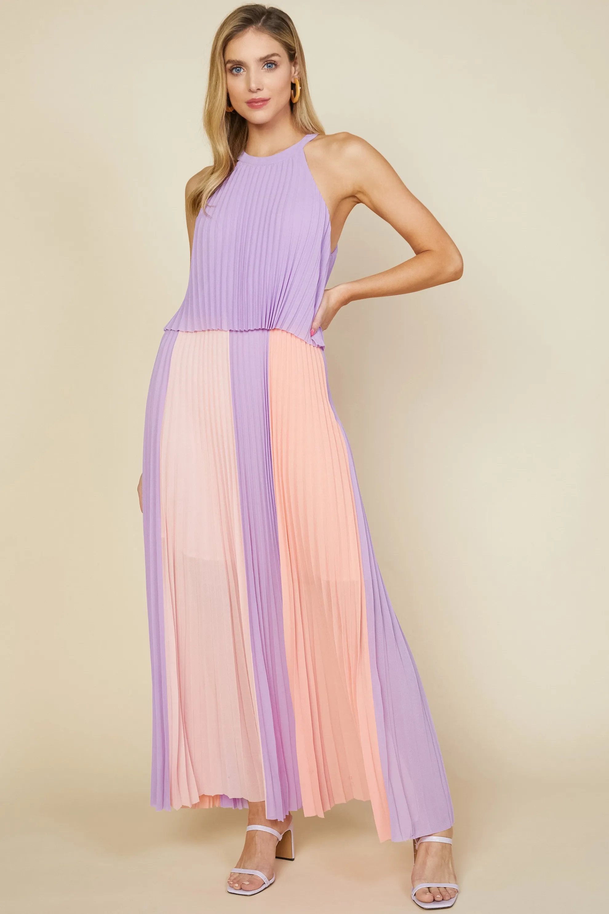 Halter Pleated Maxi Dress