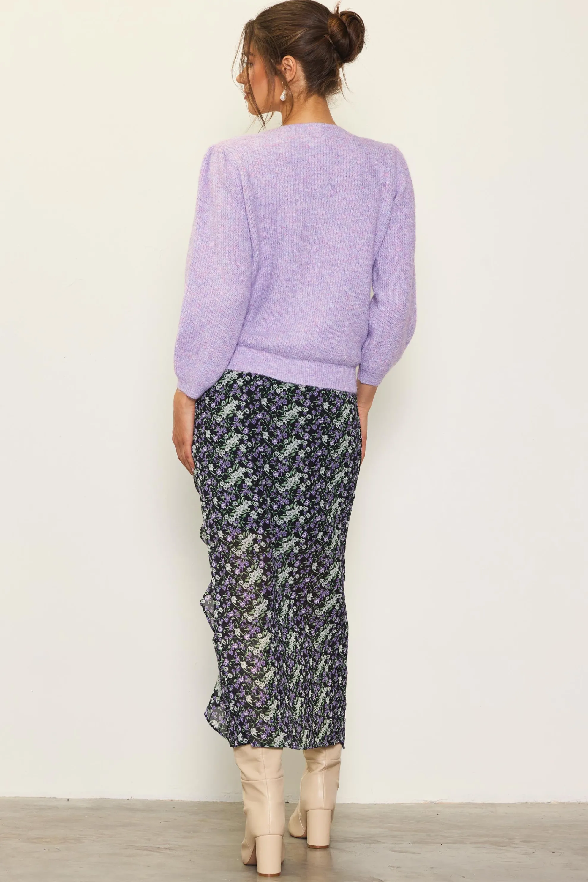 Ruffle Detail Slit Midi Skirt