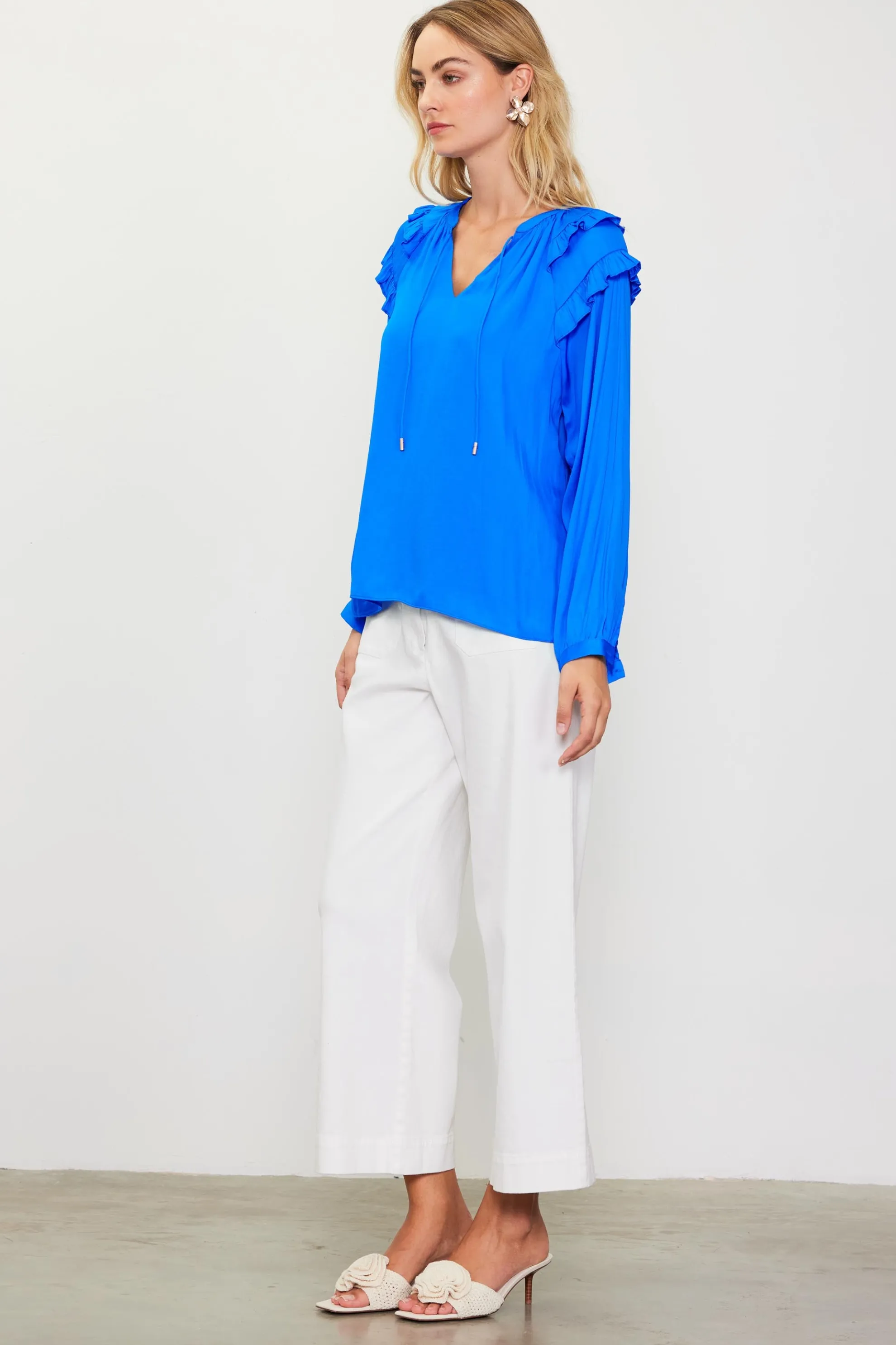 Adele Ruffled Split Neck Top