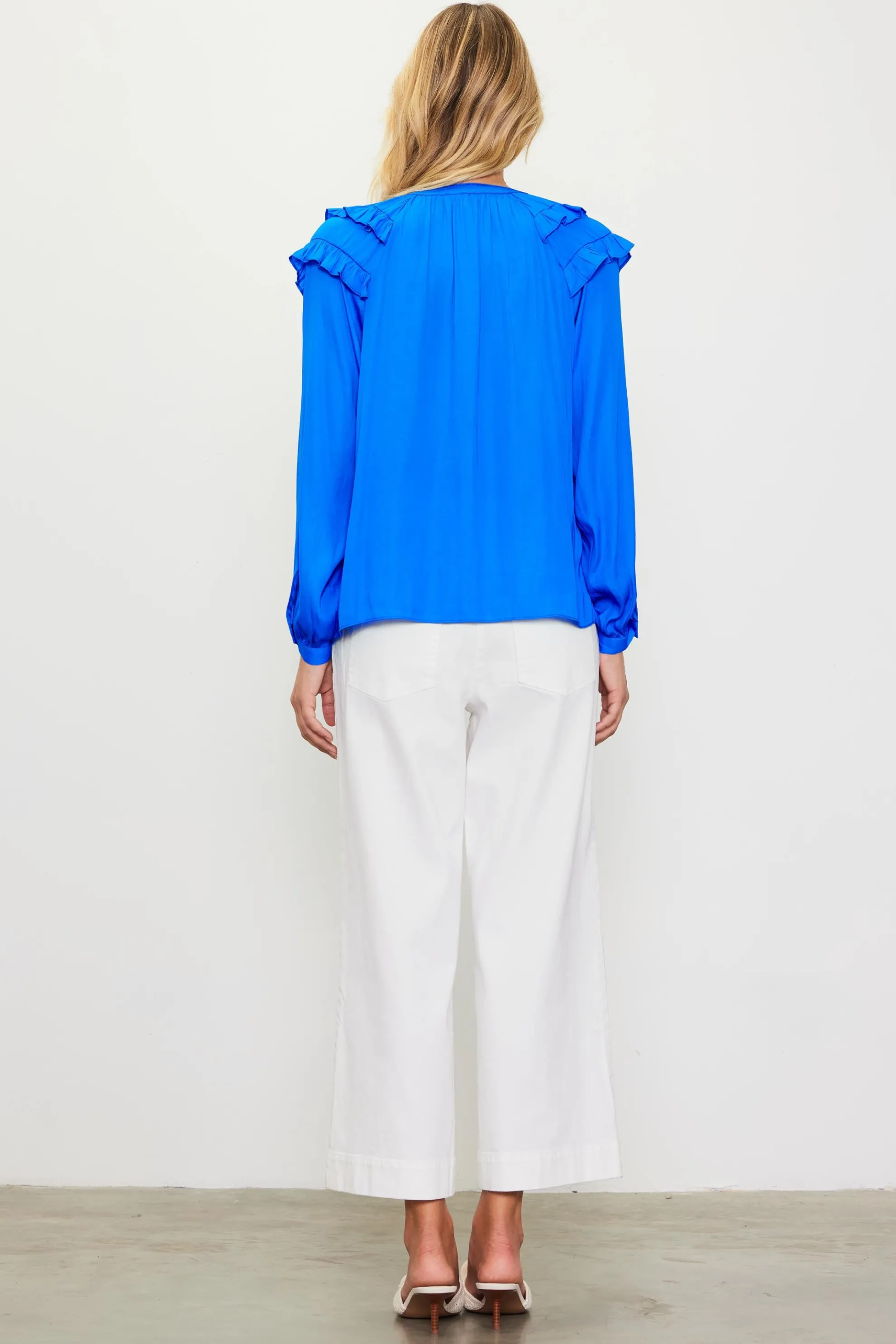 Adele Ruffled Split Neck Top