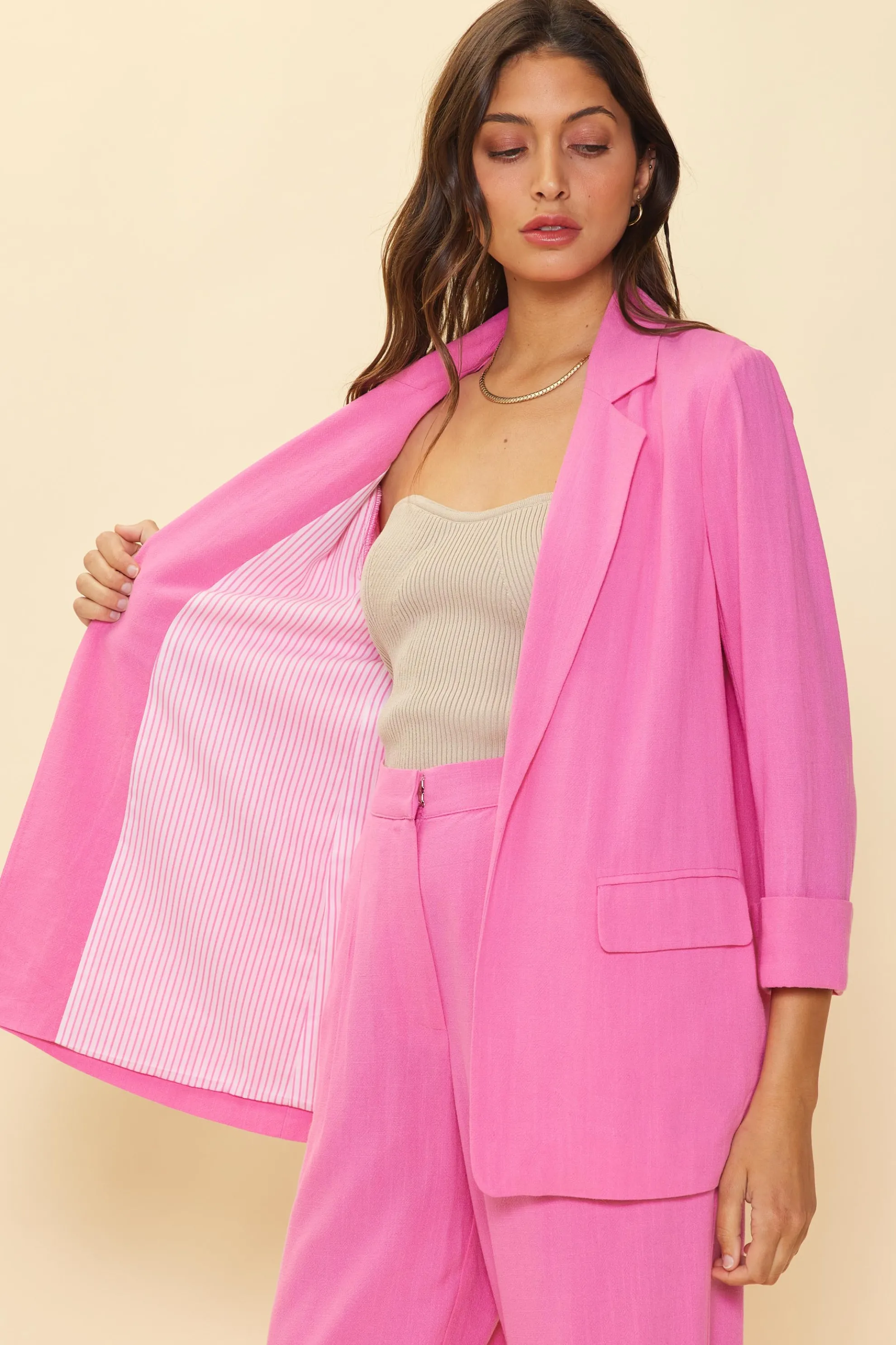 Linen Cuffed Sleeve Blazer