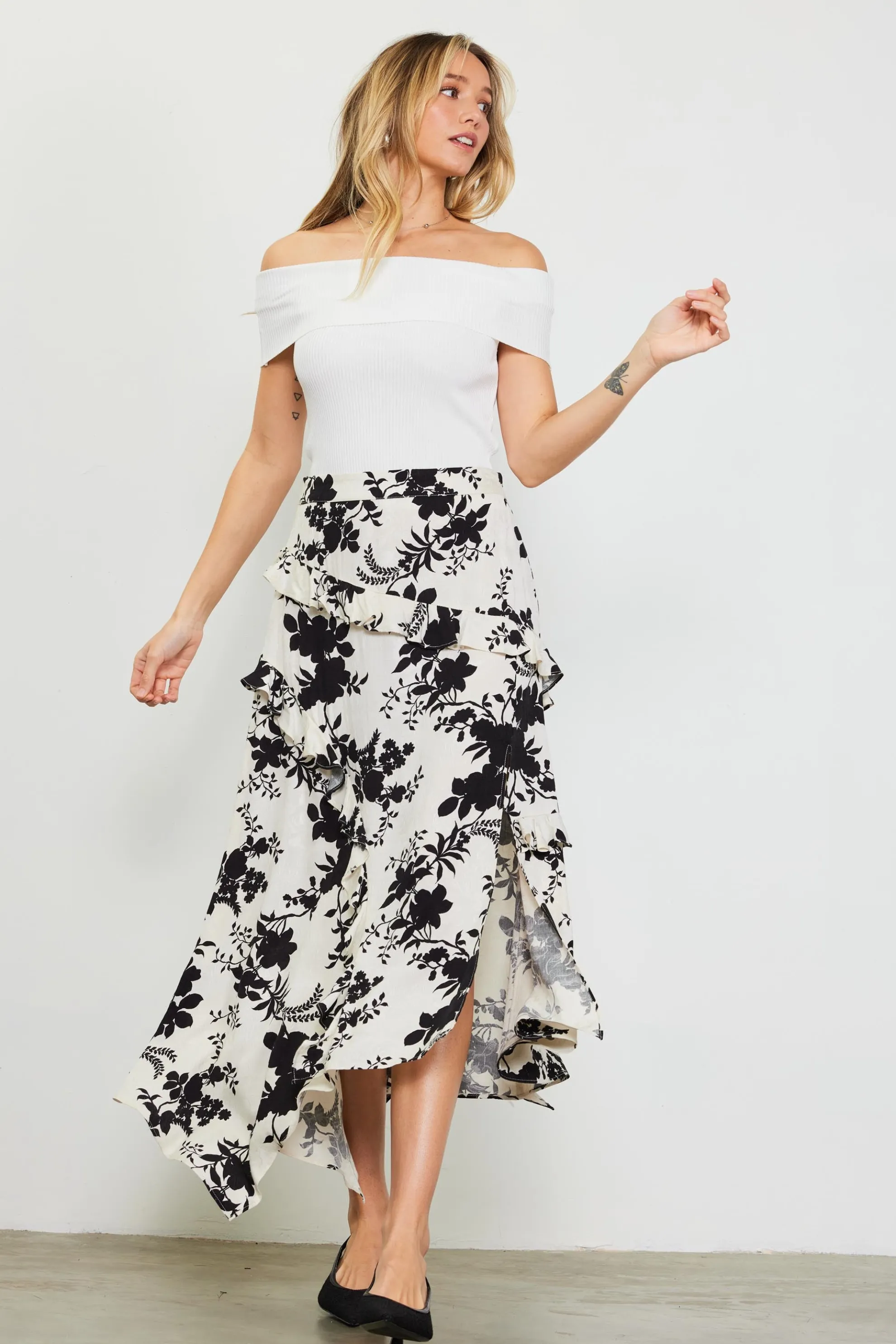 Amaya Jacquard Ruffle Asymmetrical Skirt
