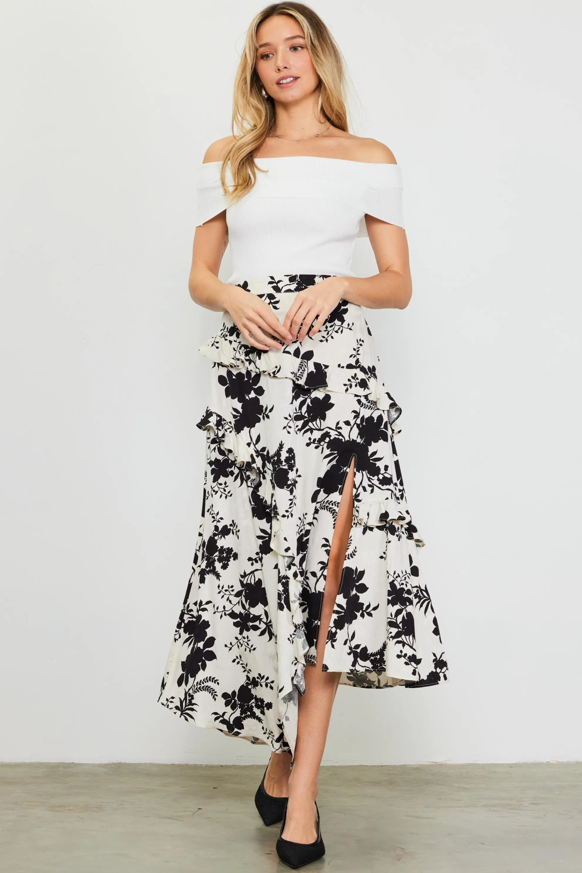 Amaya Jacquard Ruffle Asymmetrical Skirt
