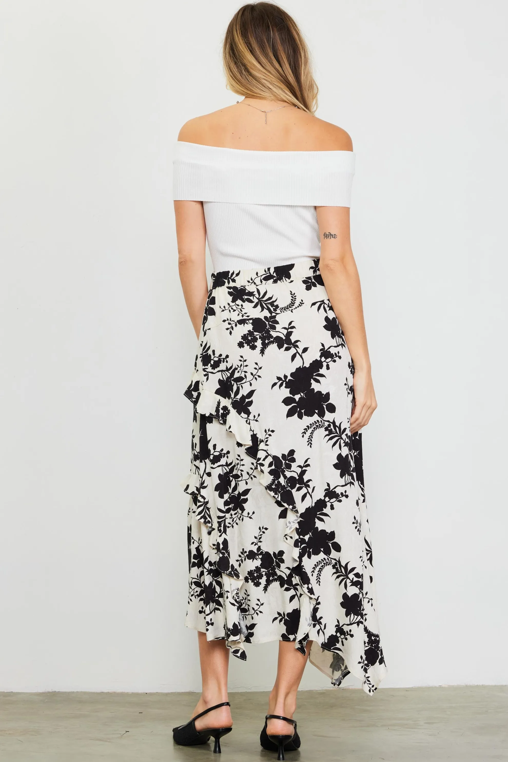 Amaya Jacquard Ruffle Asymmetrical Skirt