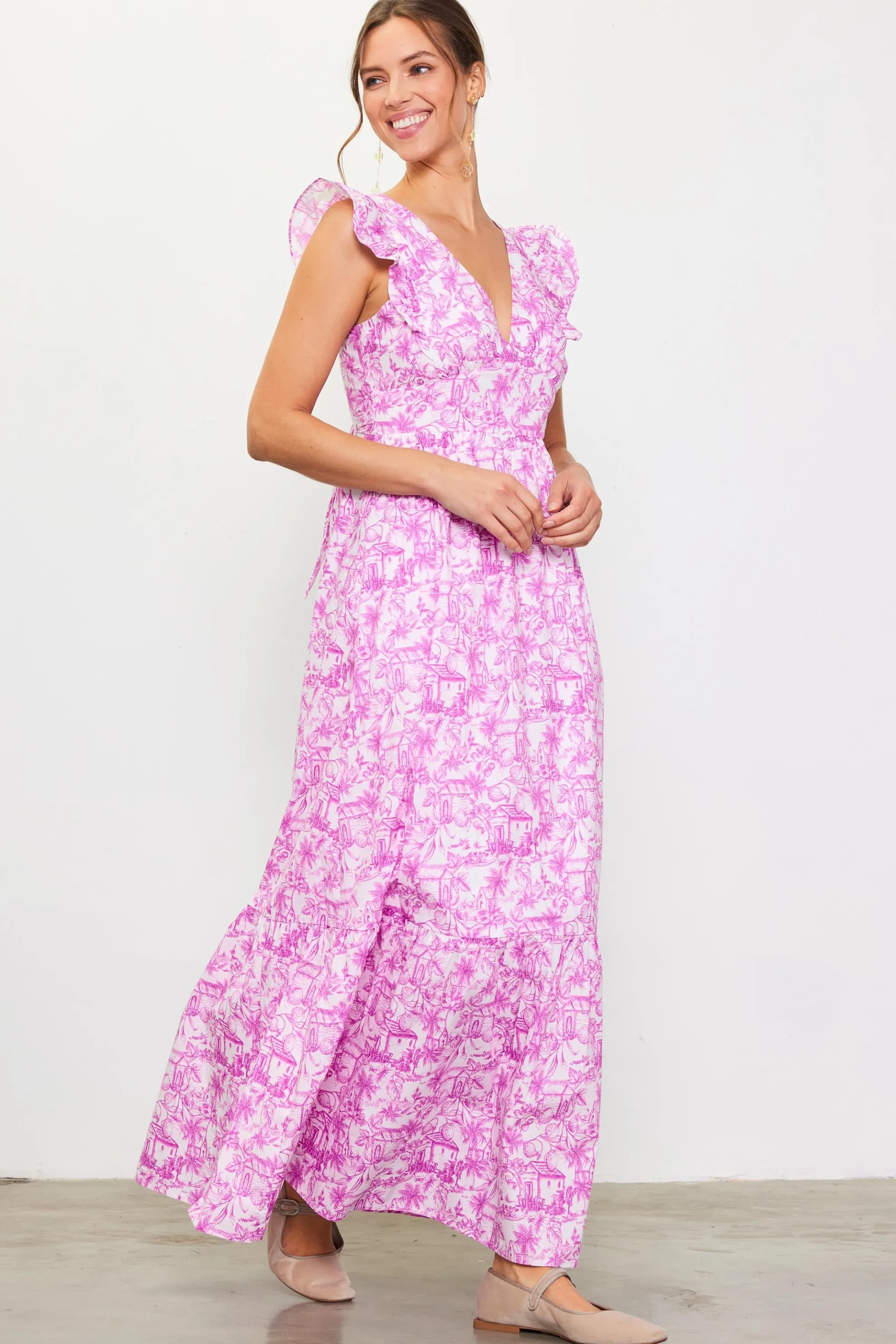 Daphne Floral Print Ruffled Maxi Dress
