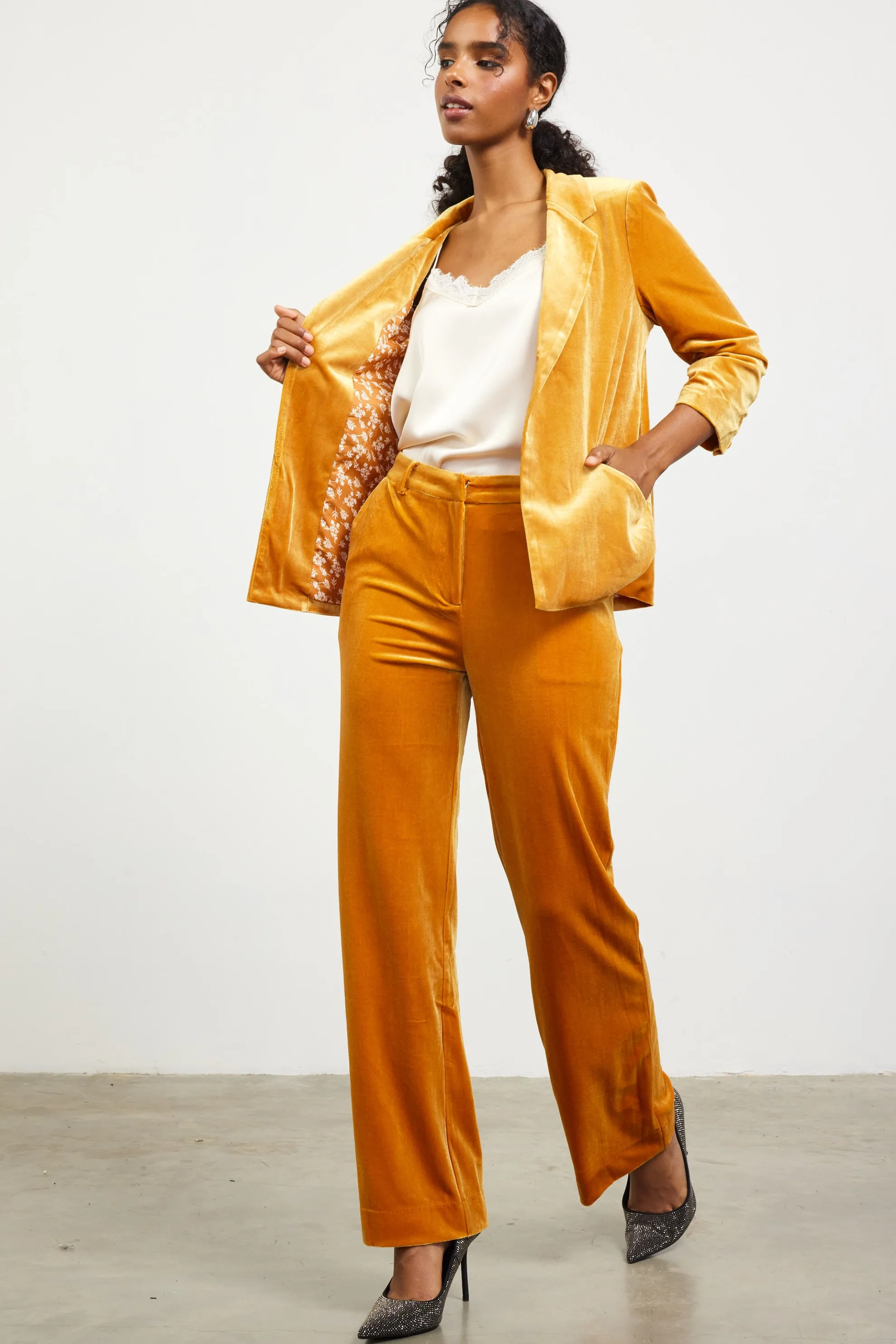 Ruched Velvet Blazer