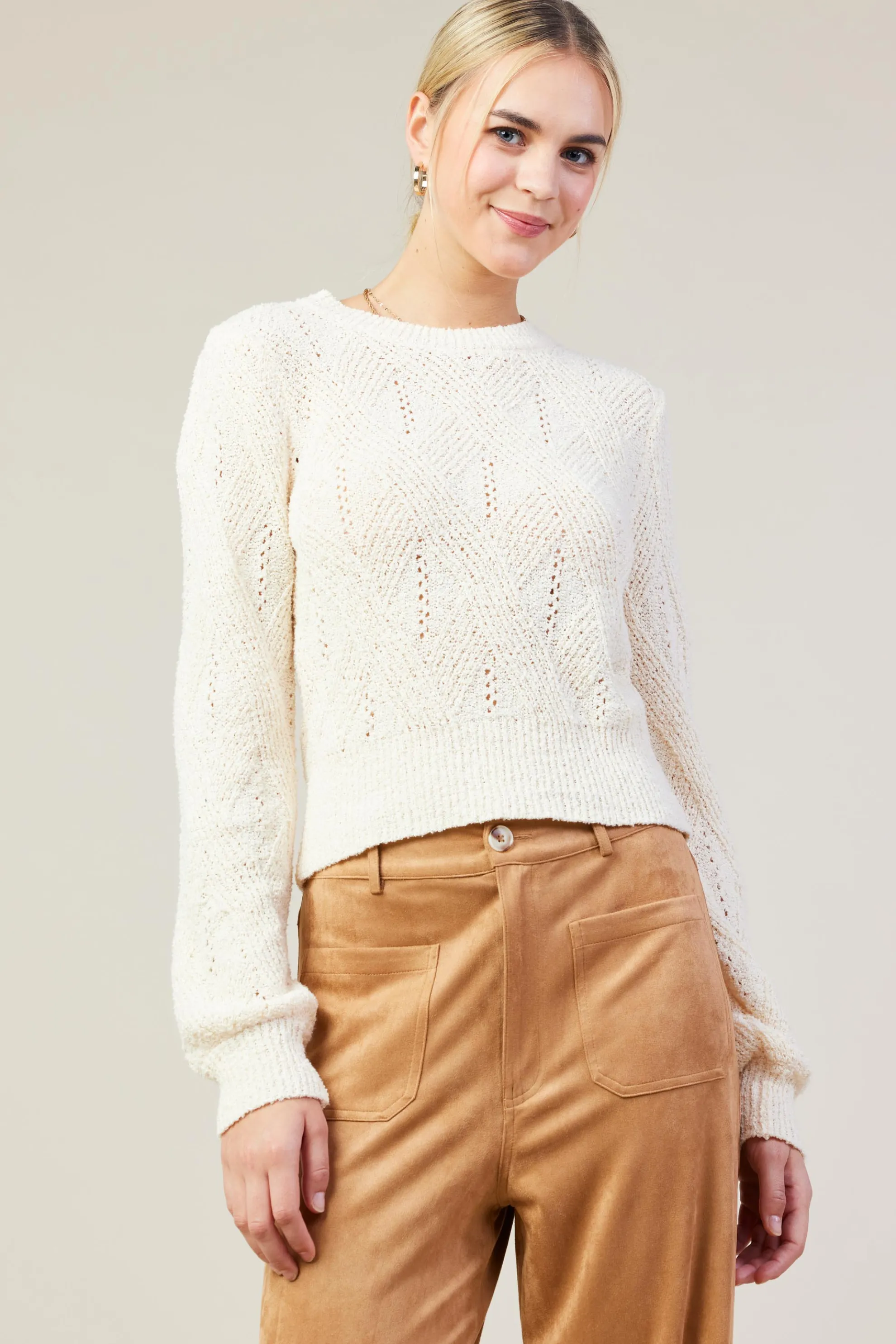 Rhomboid Pattern Crew Neck Sweater