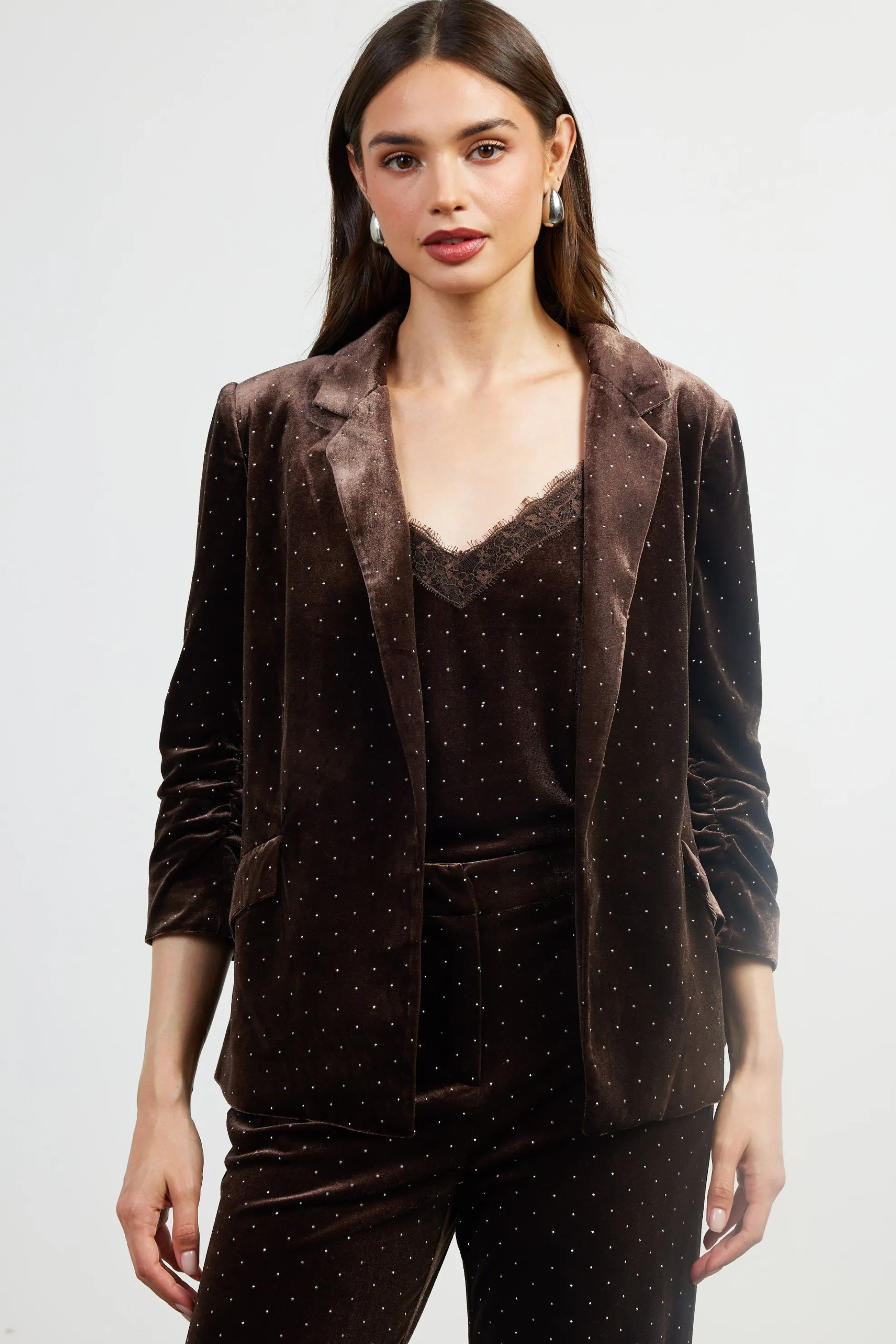 Rhinestone Ruched Velvet Blazer