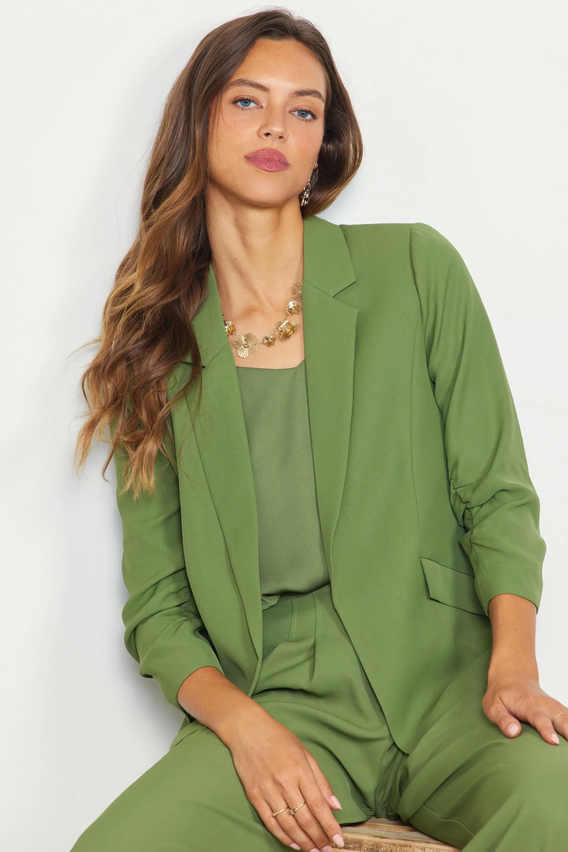 Recycled Shirred Sleeve Blazer