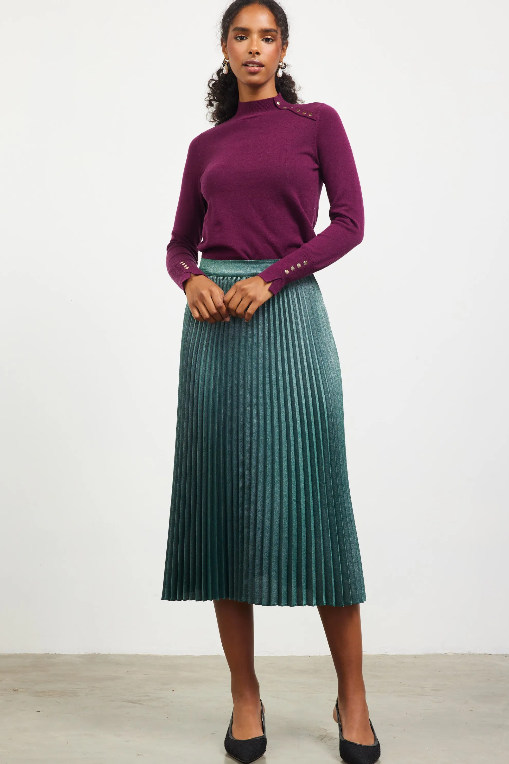 Button Detail Mock Neck Sweater