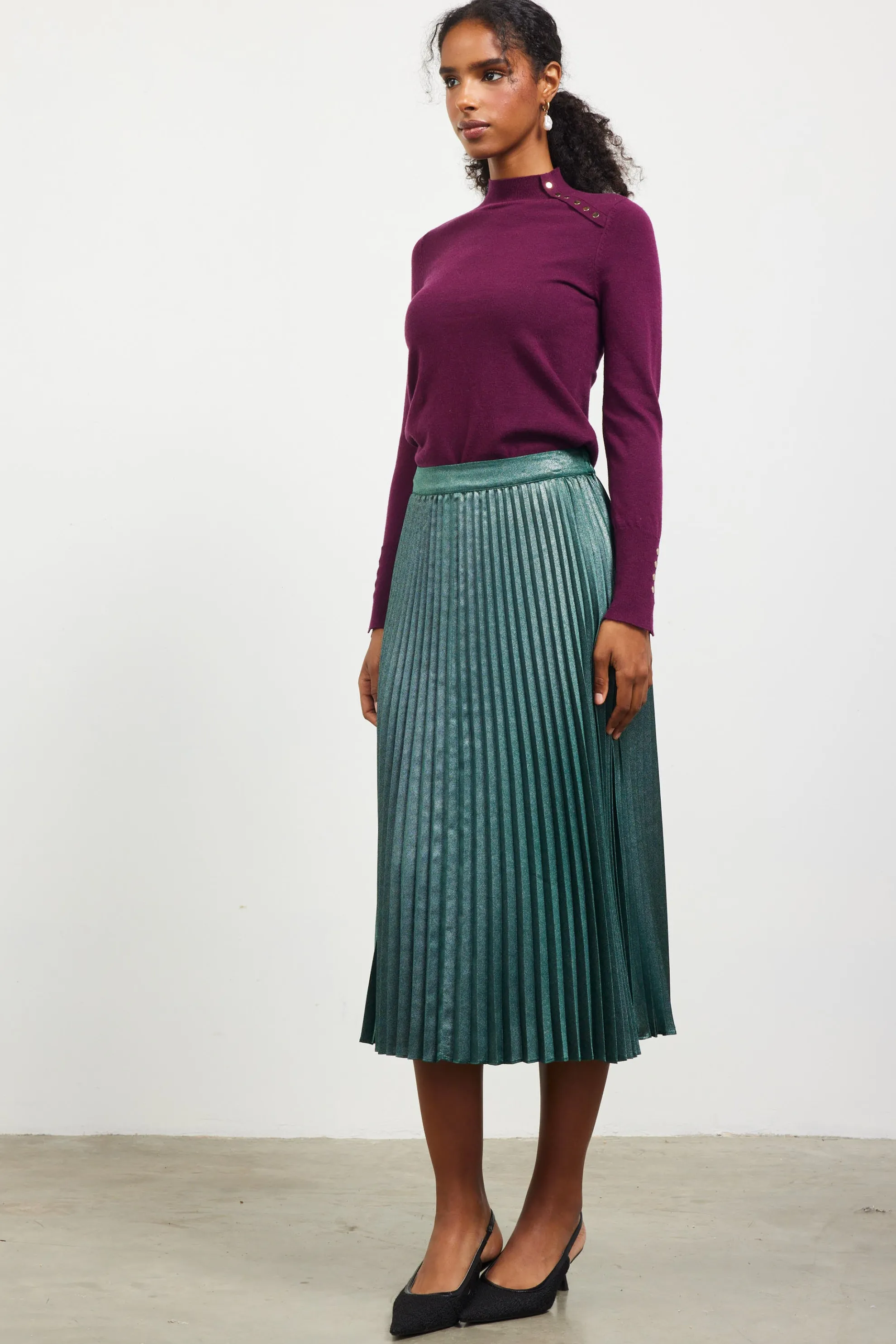 Button Detail Mock Neck Sweater