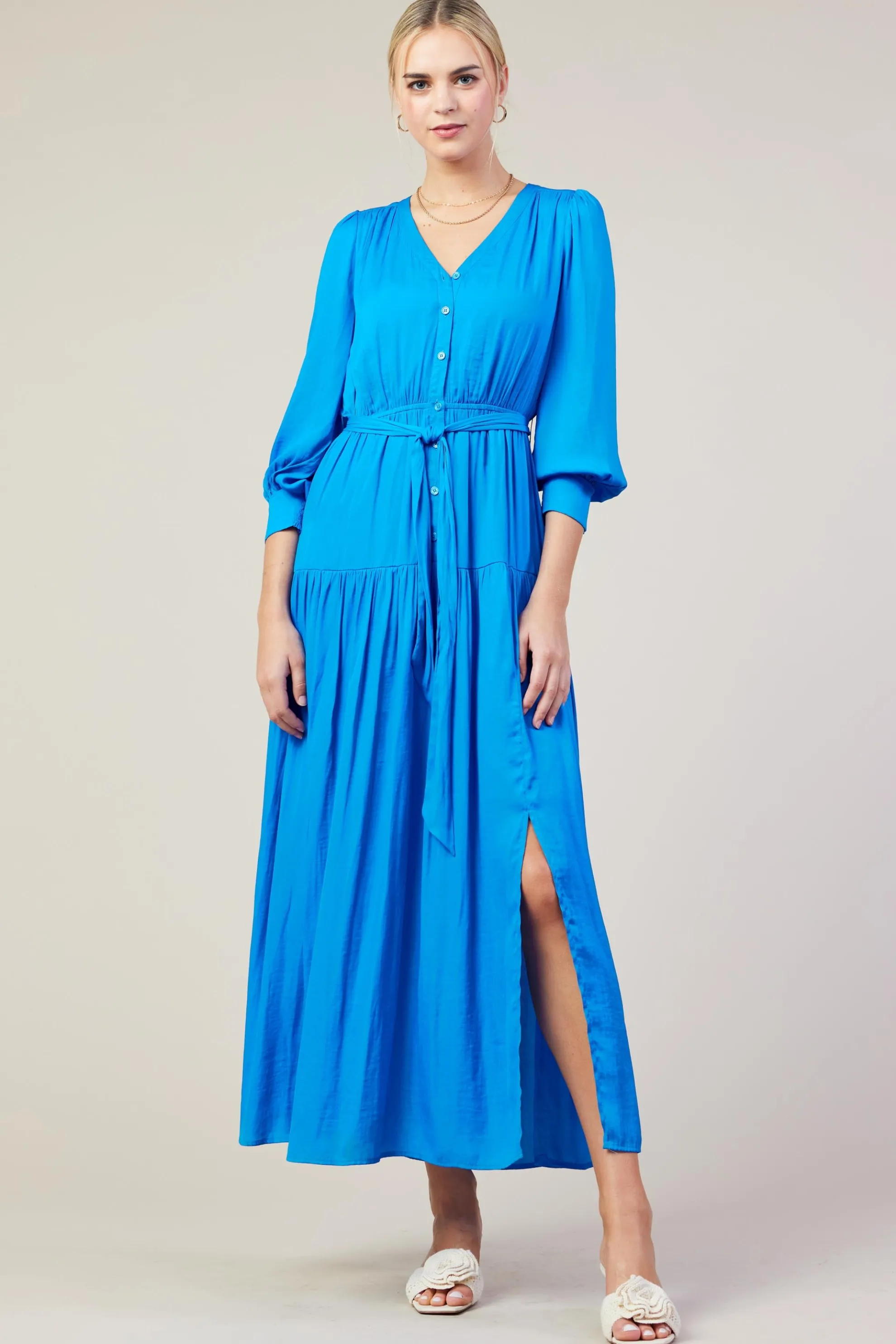 Button Detail Tiered Maxi Dress