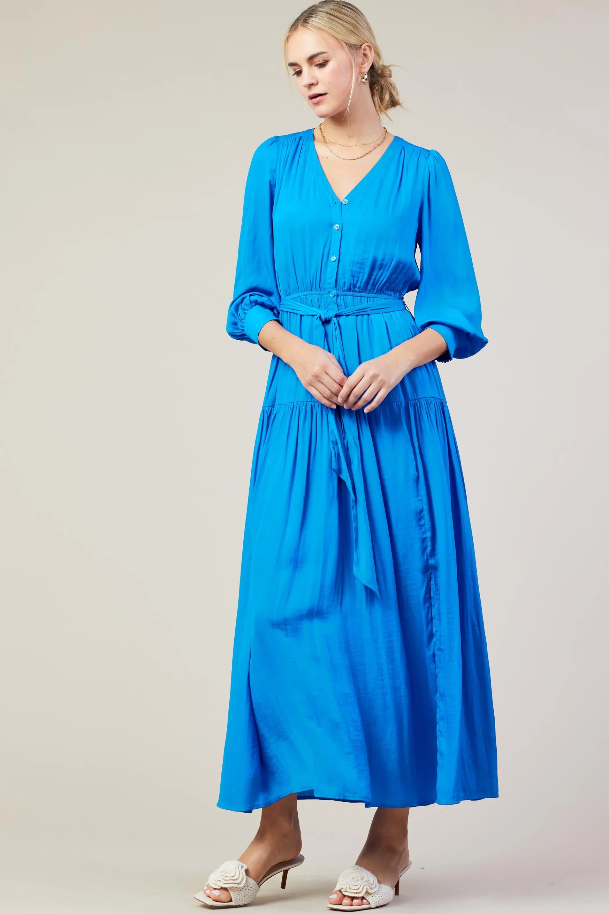 Button Detail Tiered Maxi Dress