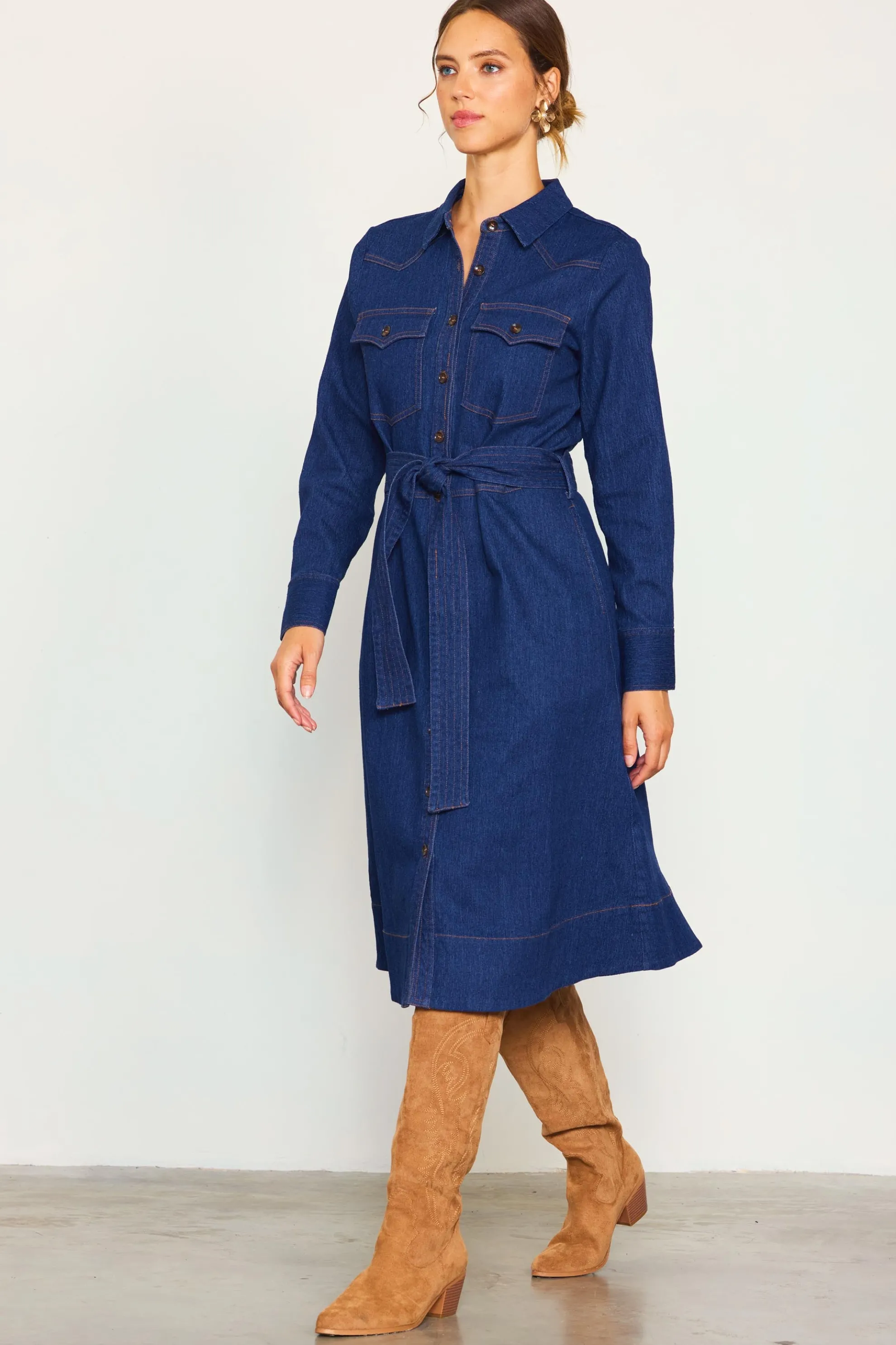 Long Sleeve Denim Shirt Dress