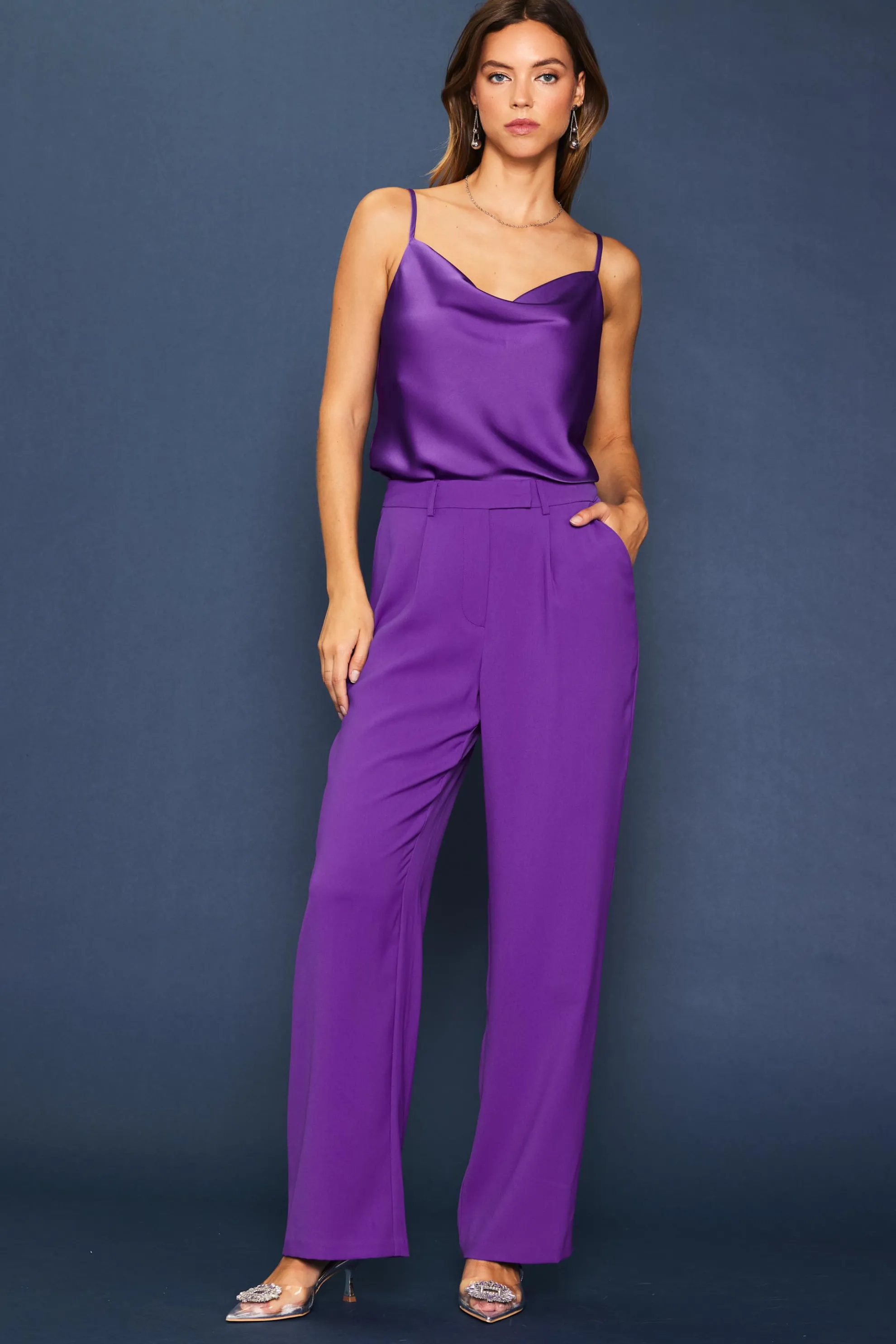 Pintuck Wide Leg Trousers