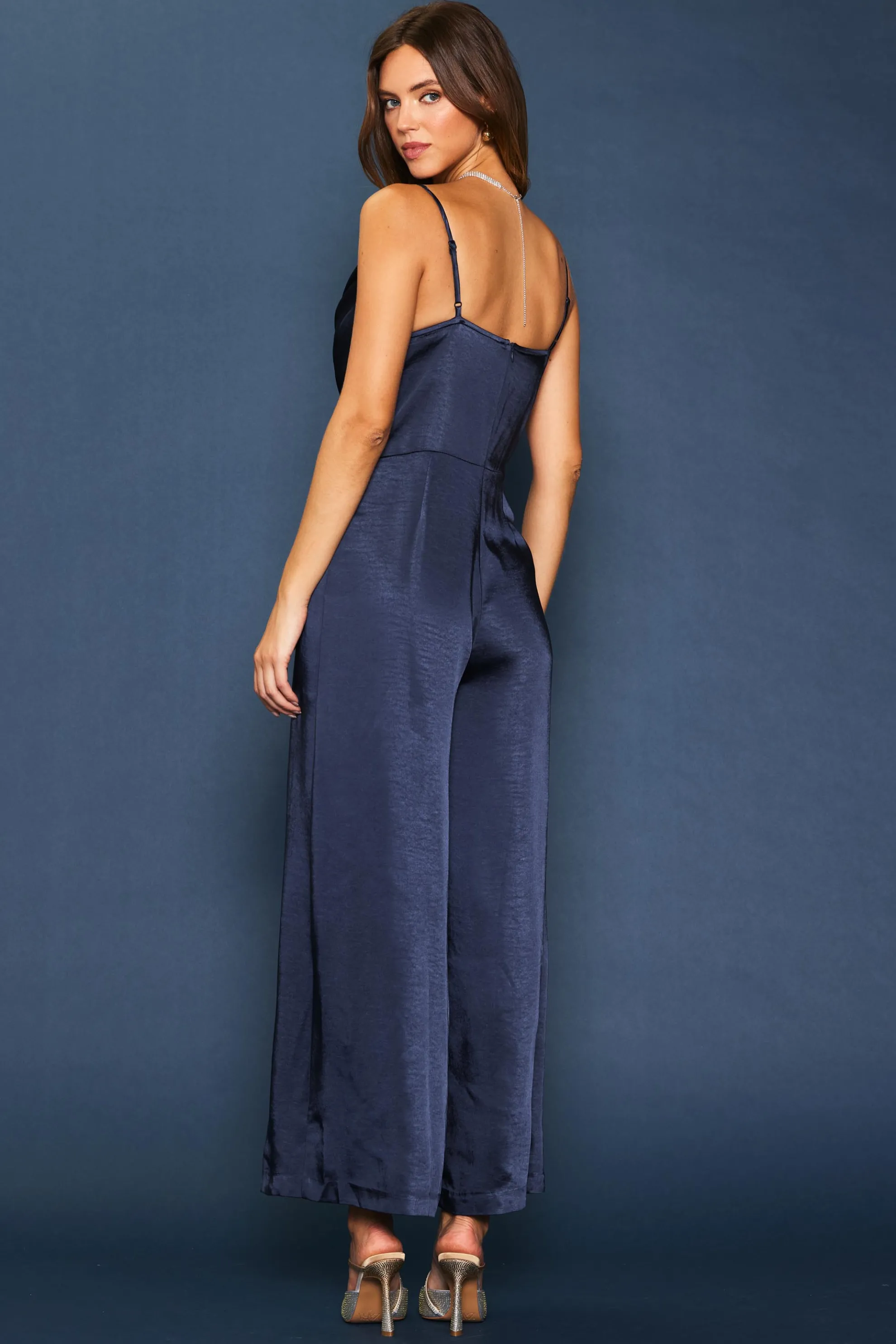Cowl Neckline Satin Jumpsuit