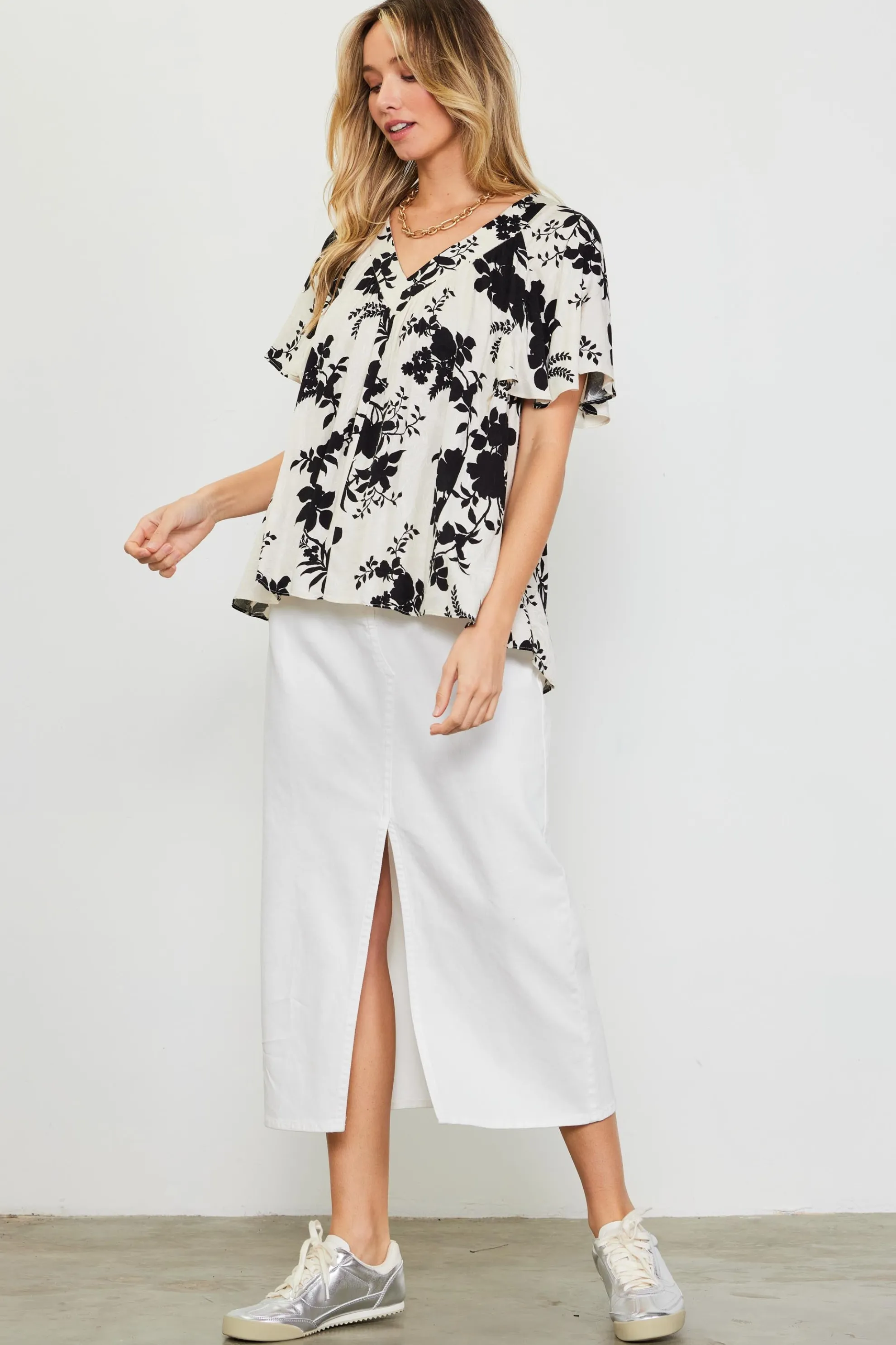 Amaya Jacquard Print Short Sleeve Top