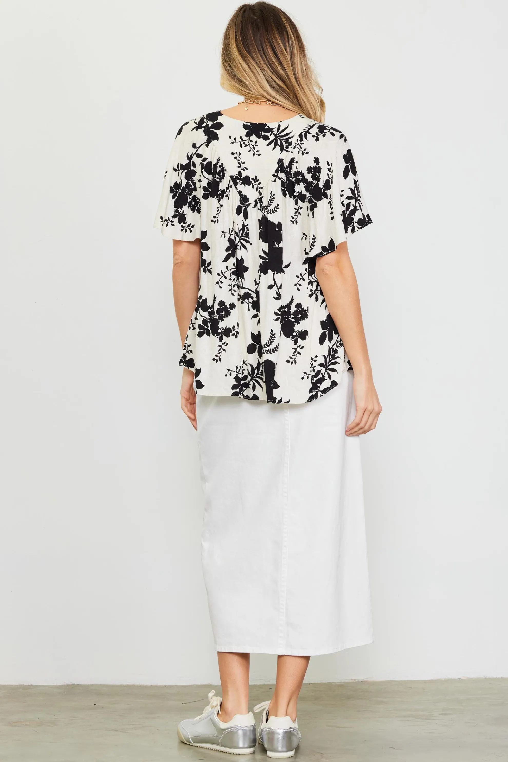 Amaya Jacquard Print Short Sleeve Top
