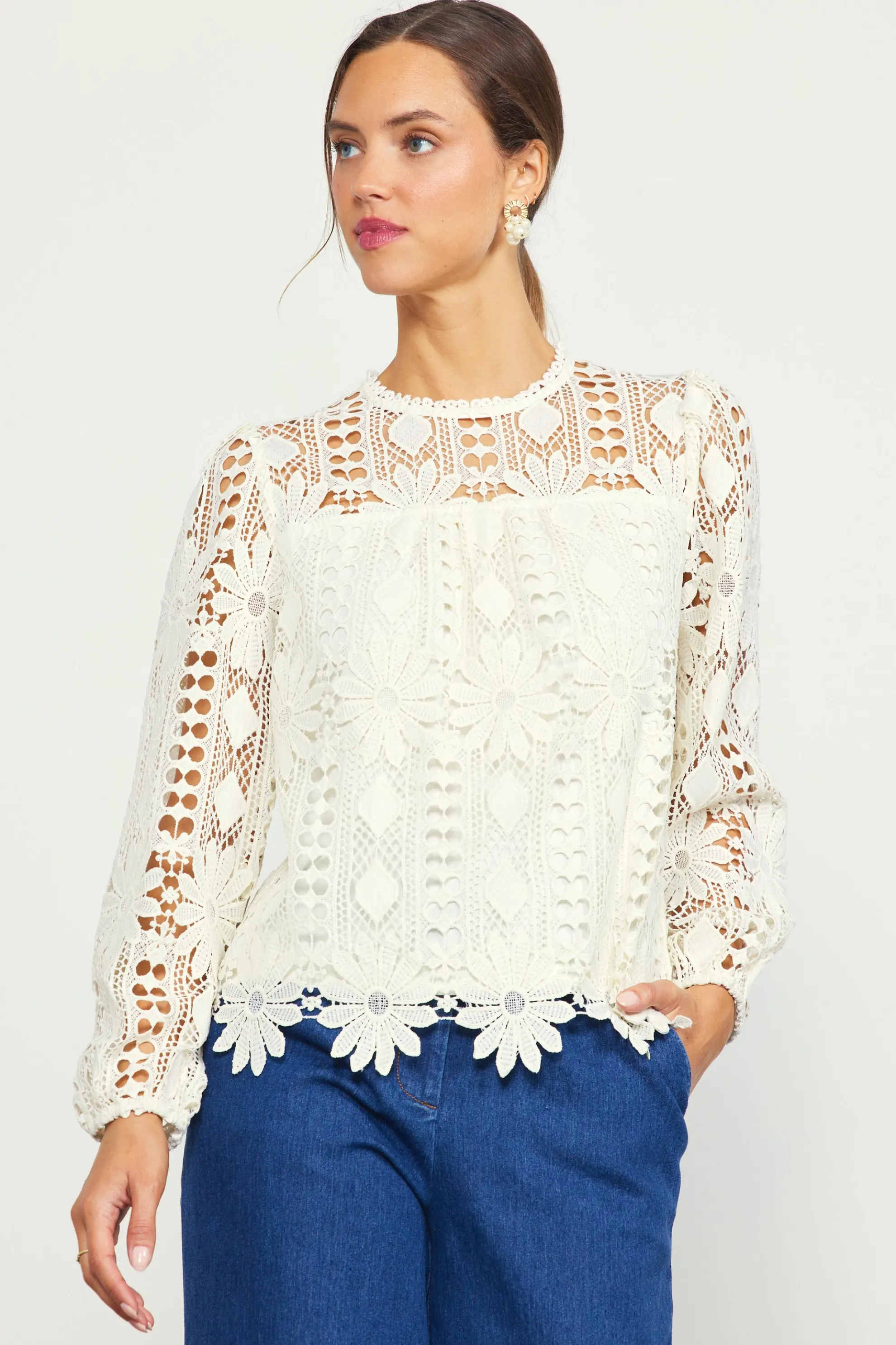 Eyelet Lace Longsleeve Blouse