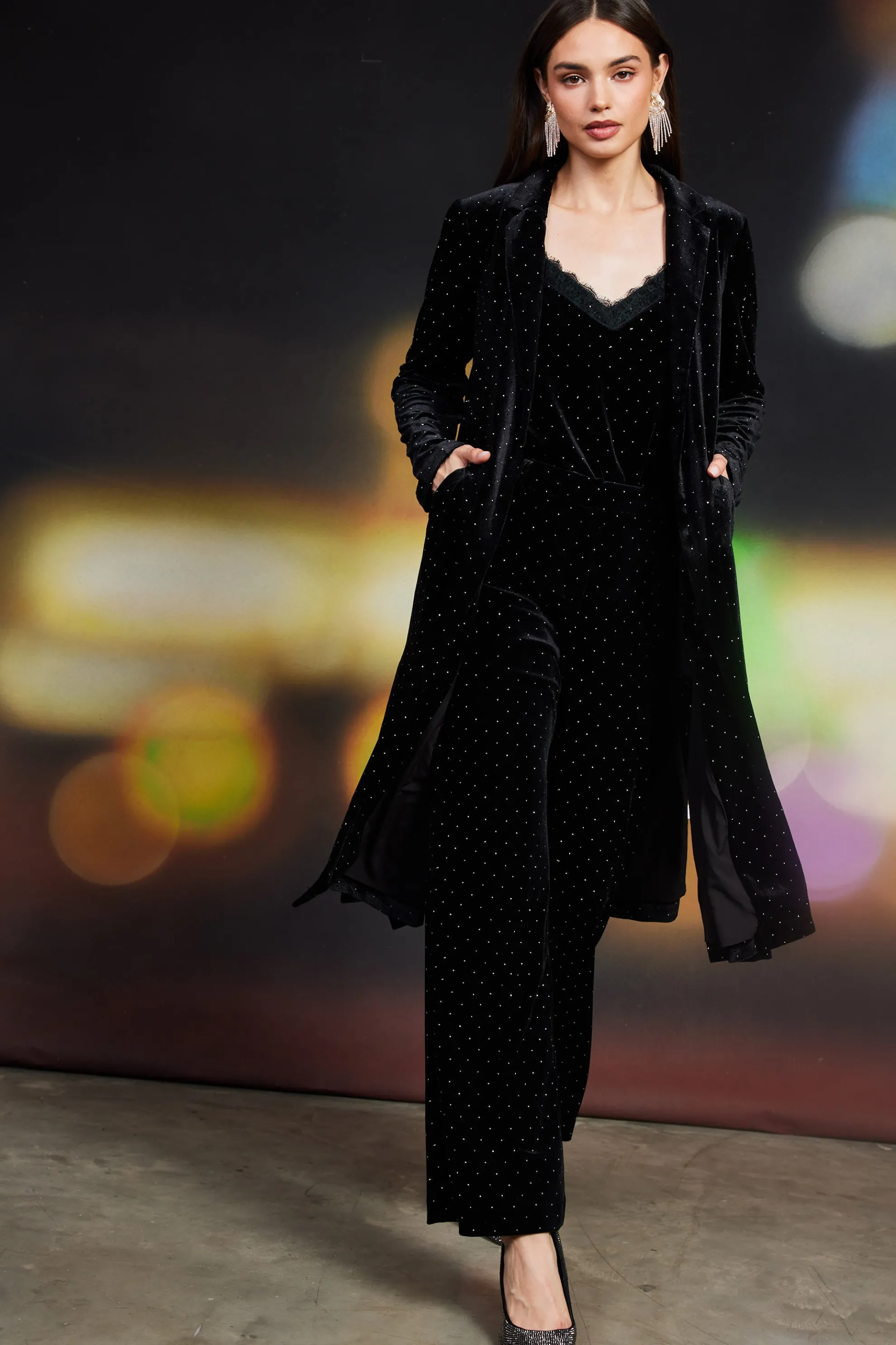 Rhinestone Velvet Flared Pants