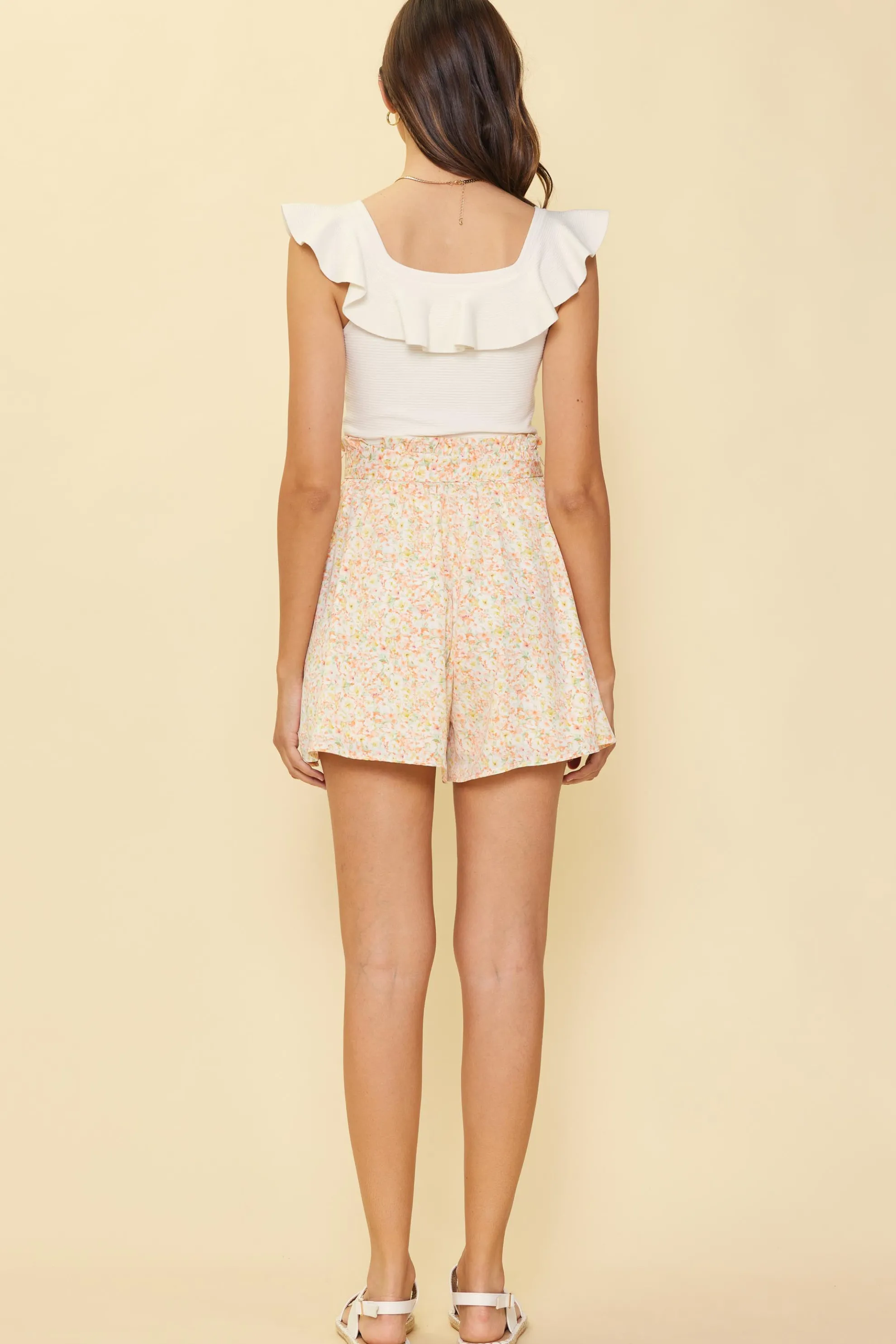Floral Print Paperbag Shorts