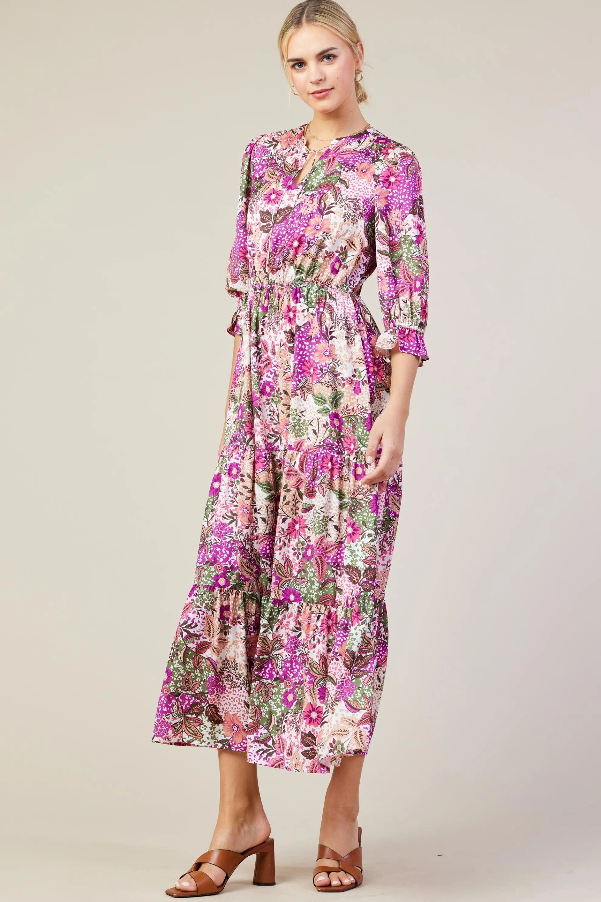 Floral Print Ruffle Maxi Dress