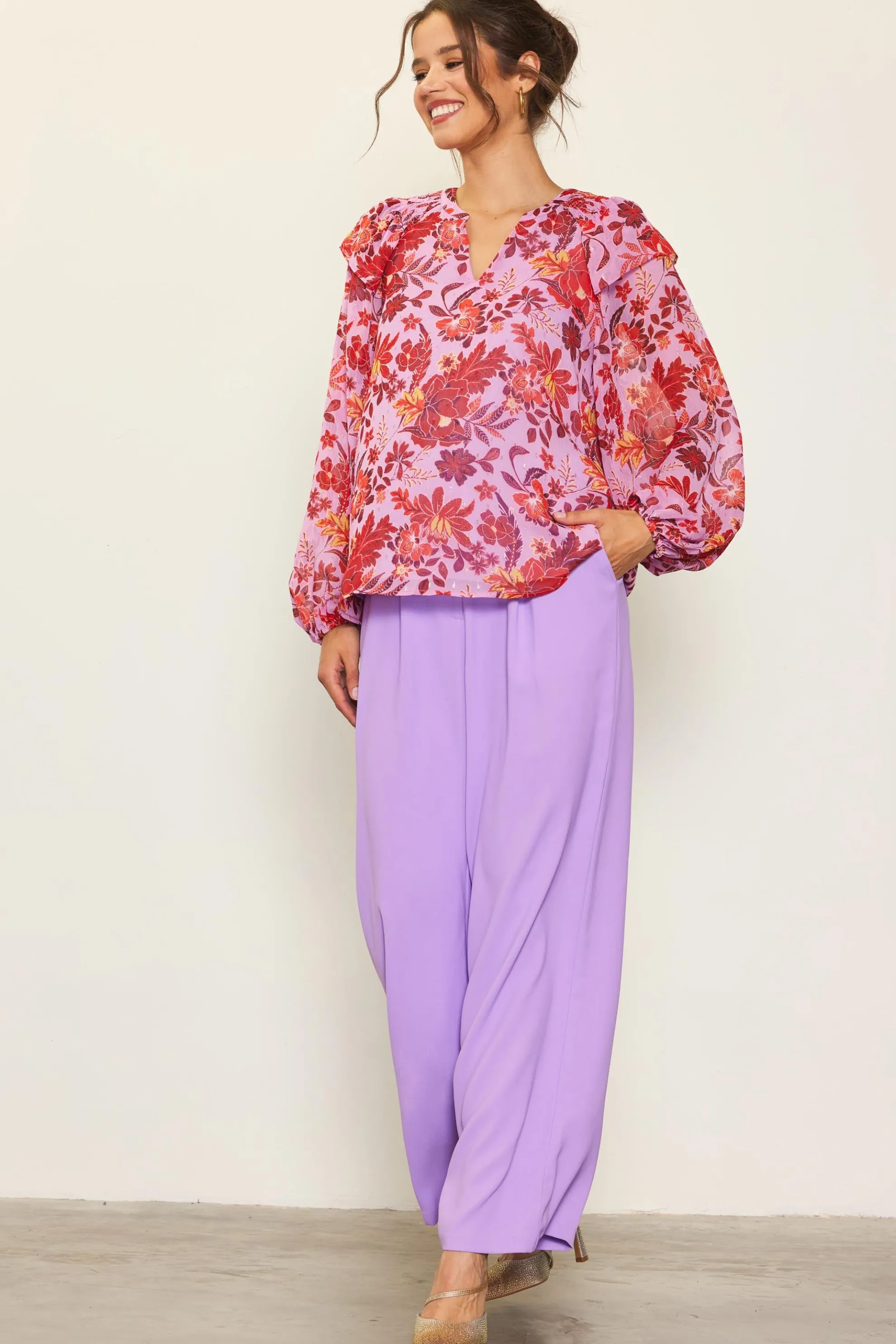 Dahlia Print Longsleeve Blouse