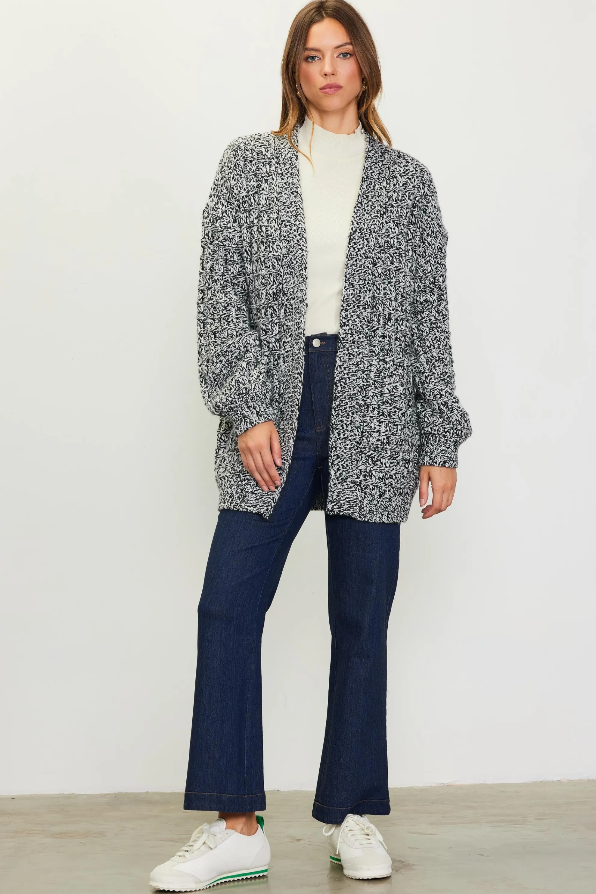 Open Front Marled Cardigan