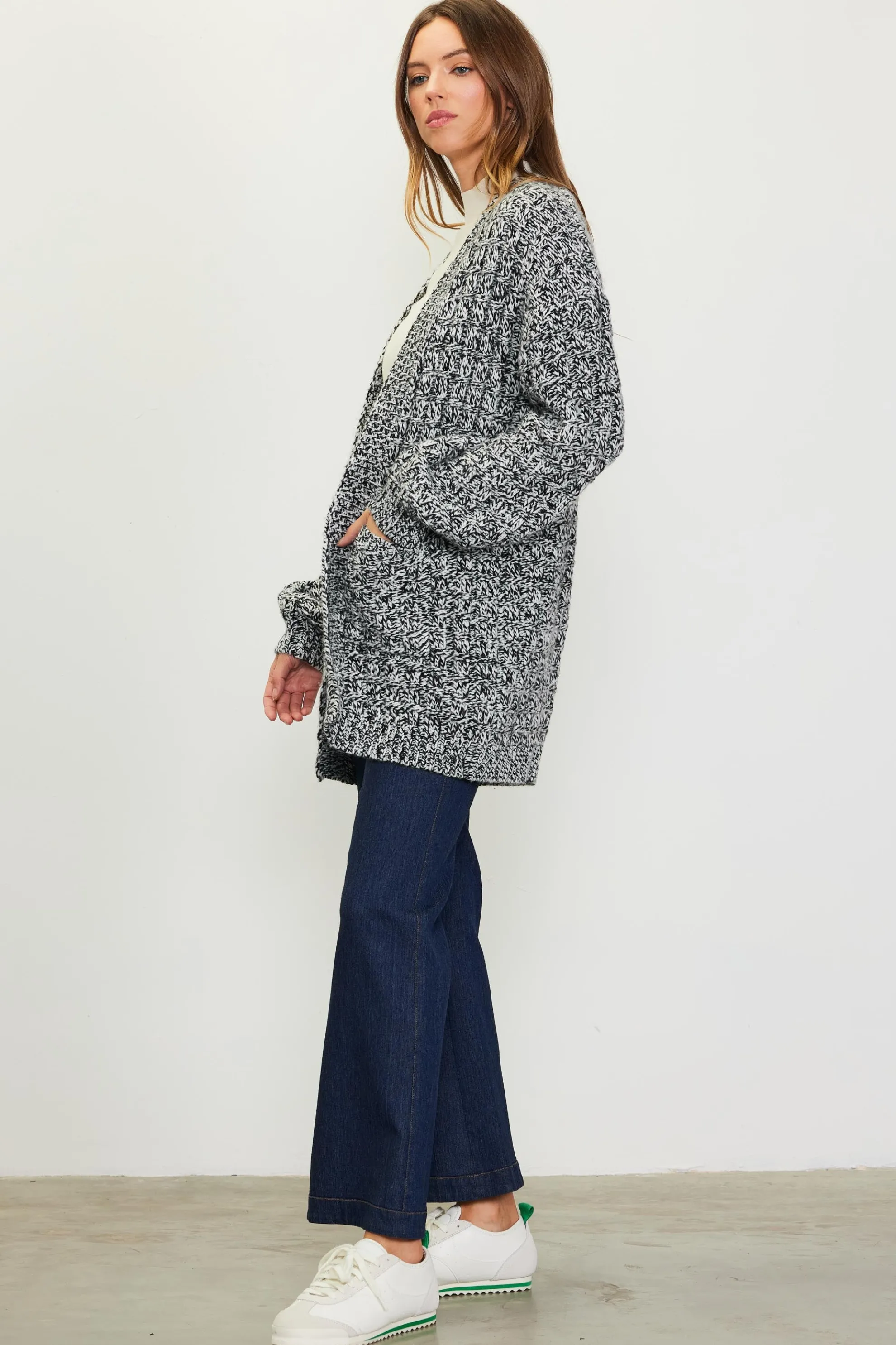 Open Front Marled Cardigan