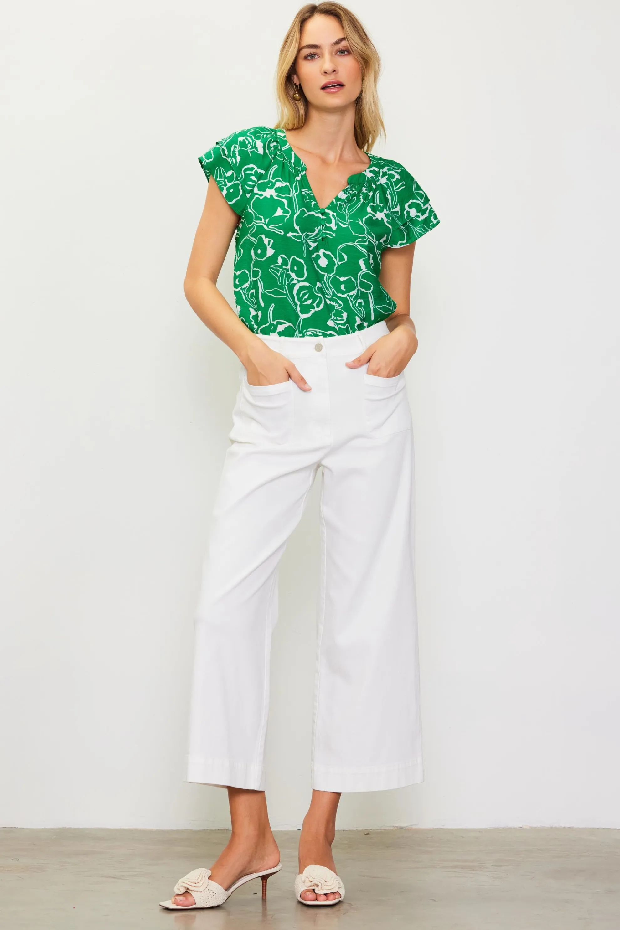 Washed Twill Wide Leg Pants