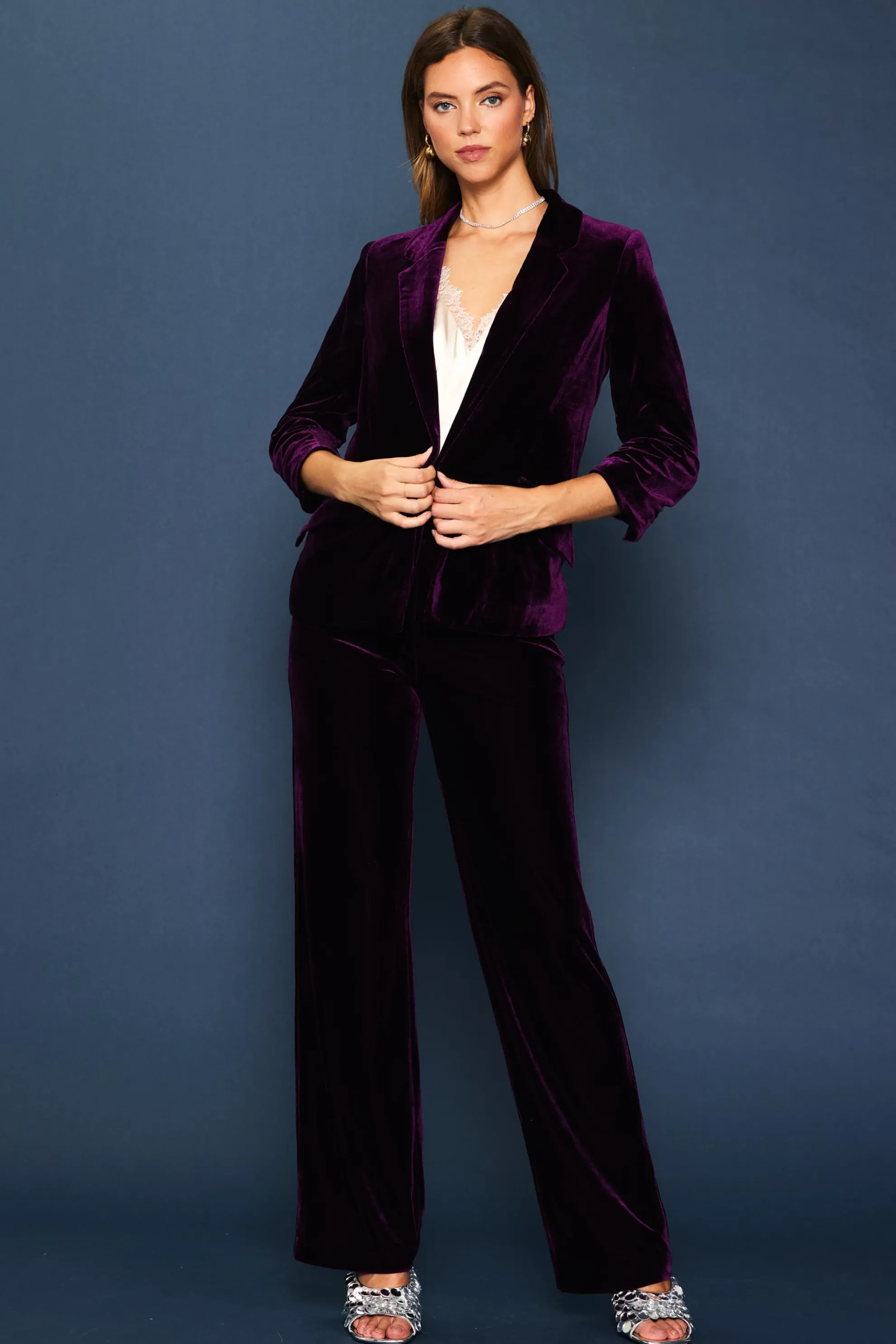 Ruched Velvet Blazer