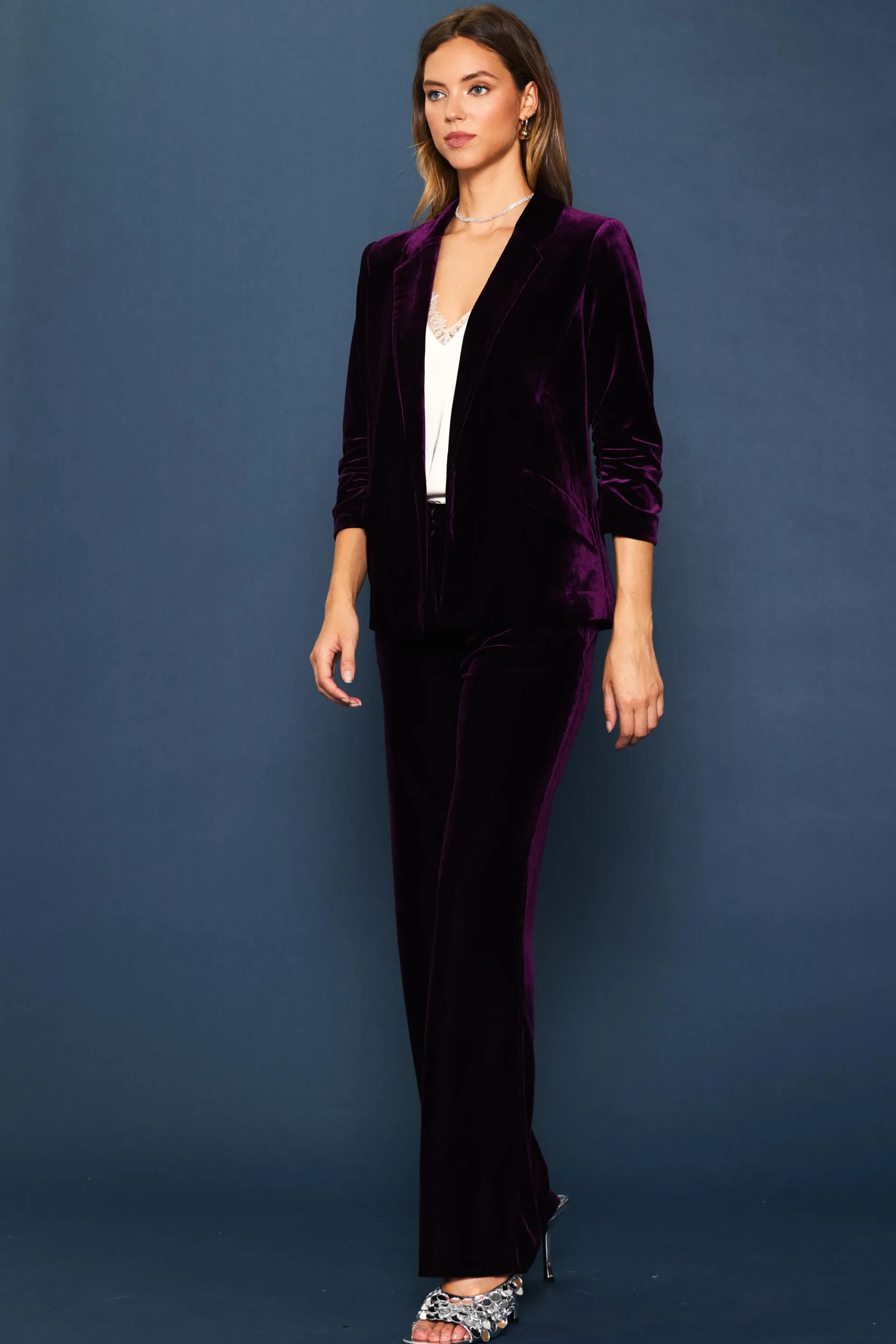 Ruched Velvet Blazer
