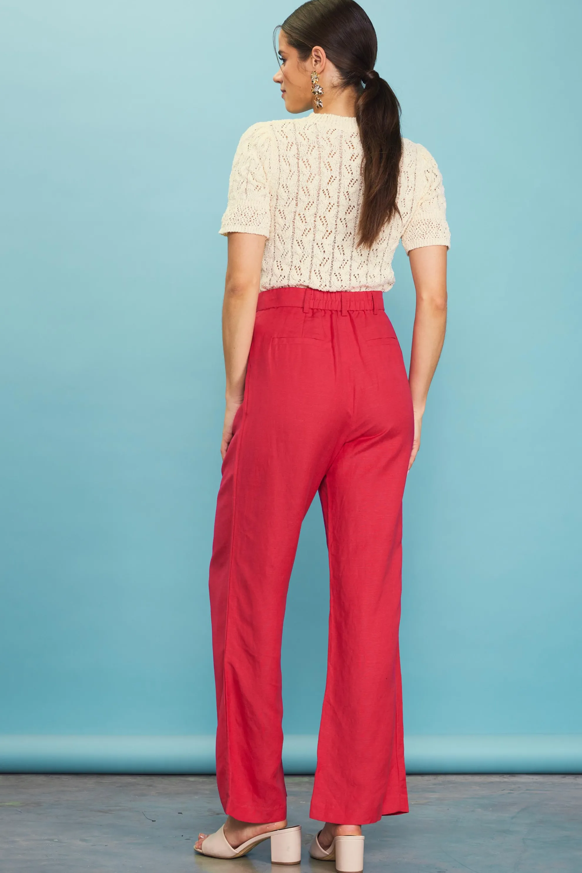 Linen Blend Wide Leg Trousers