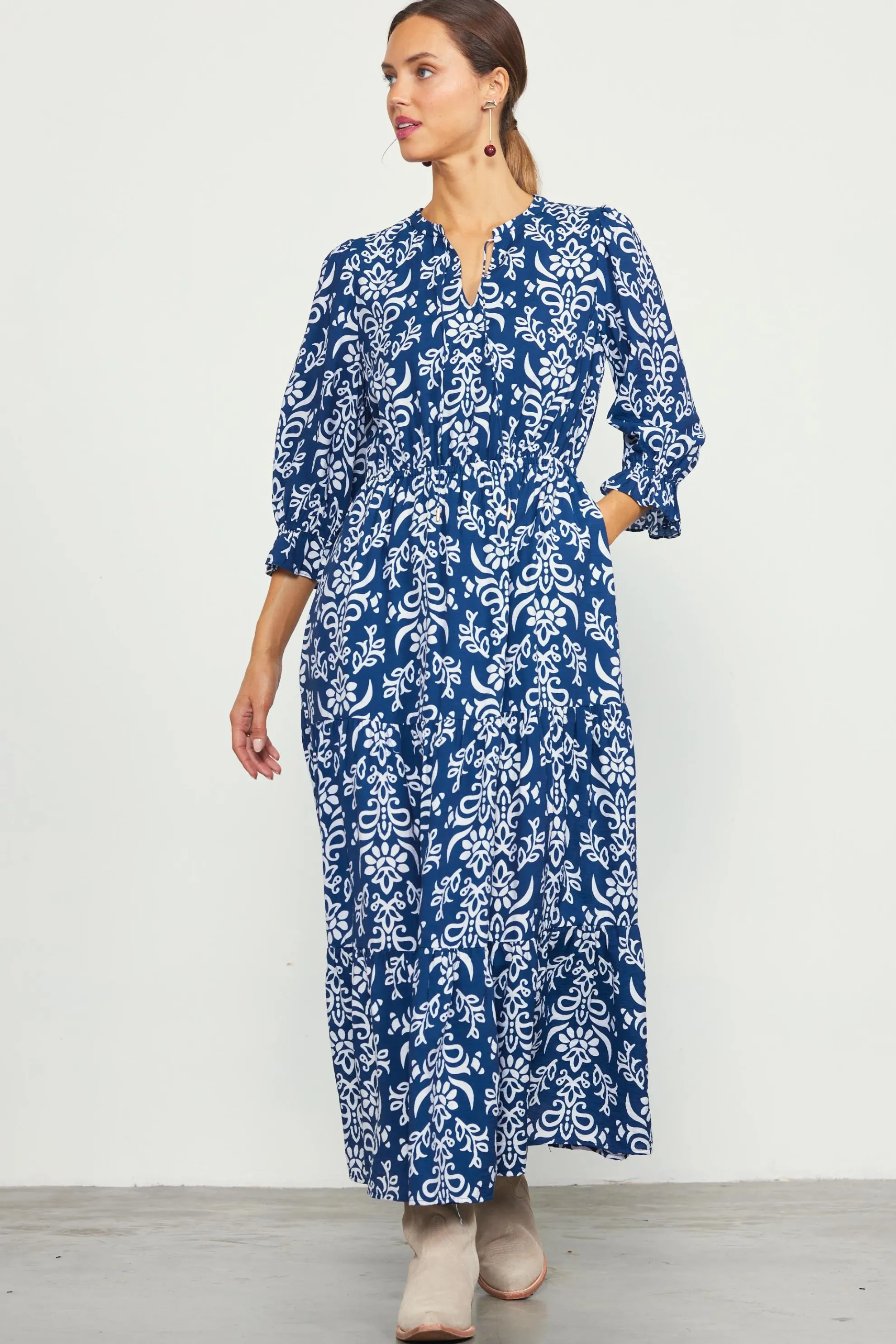 Skye Split Neck Ruffle Maxi Dress
