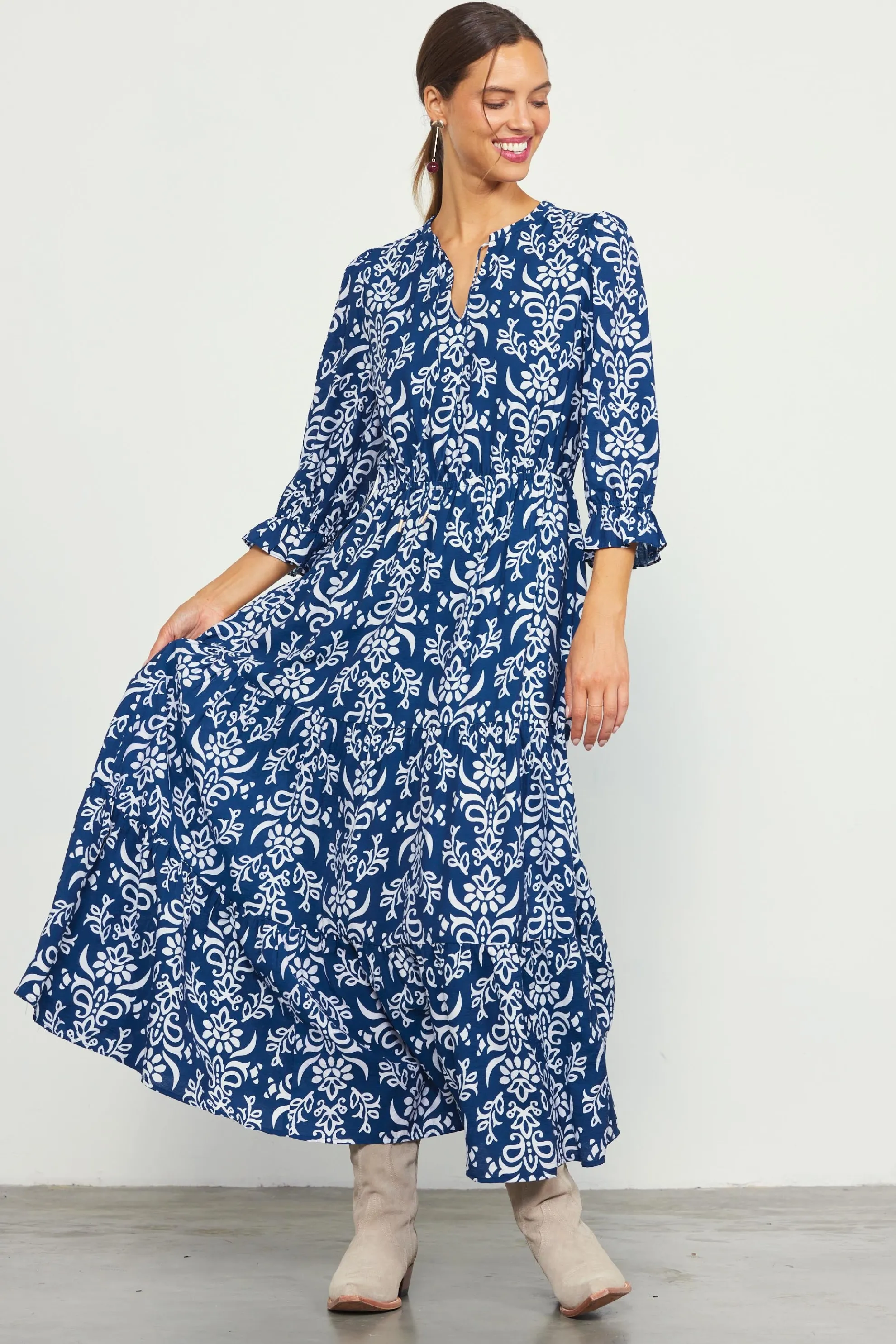 Skye Split Neck Ruffle Maxi Dress