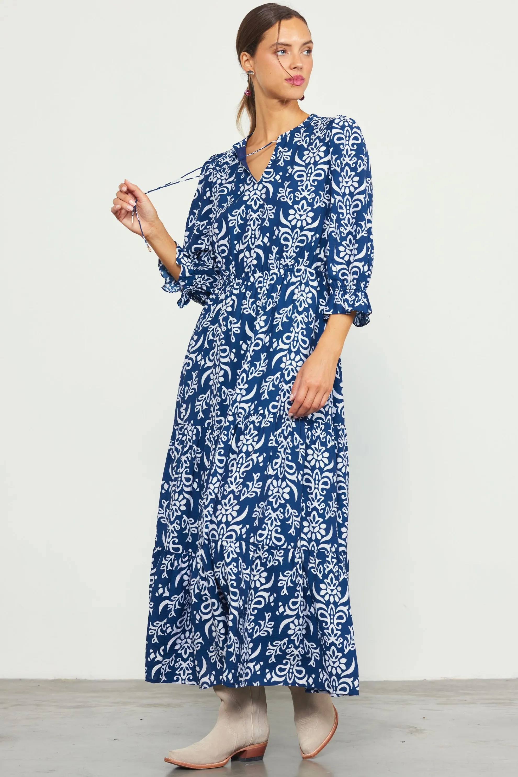 Skye Split Neck Ruffle Maxi Dress