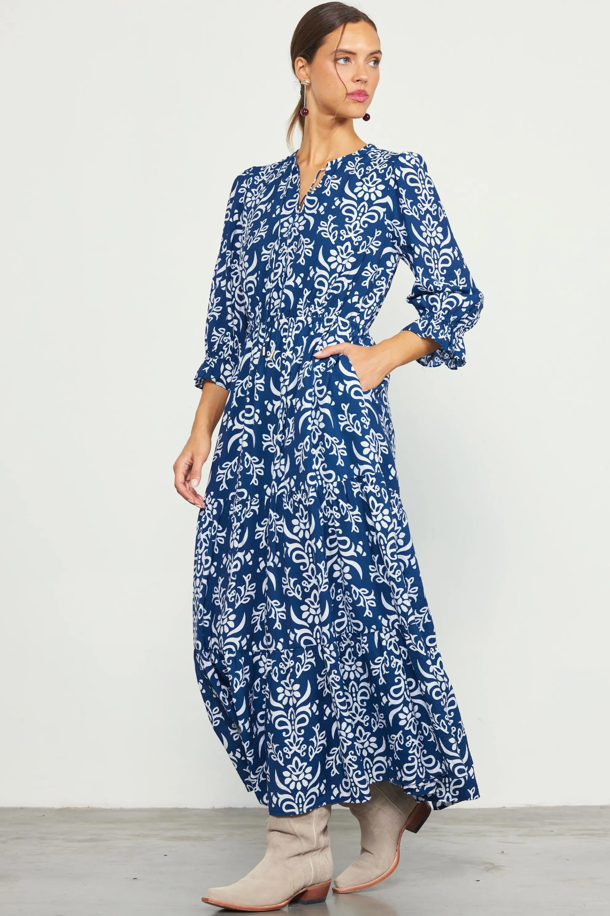 Skye Split Neck Ruffle Maxi Dress