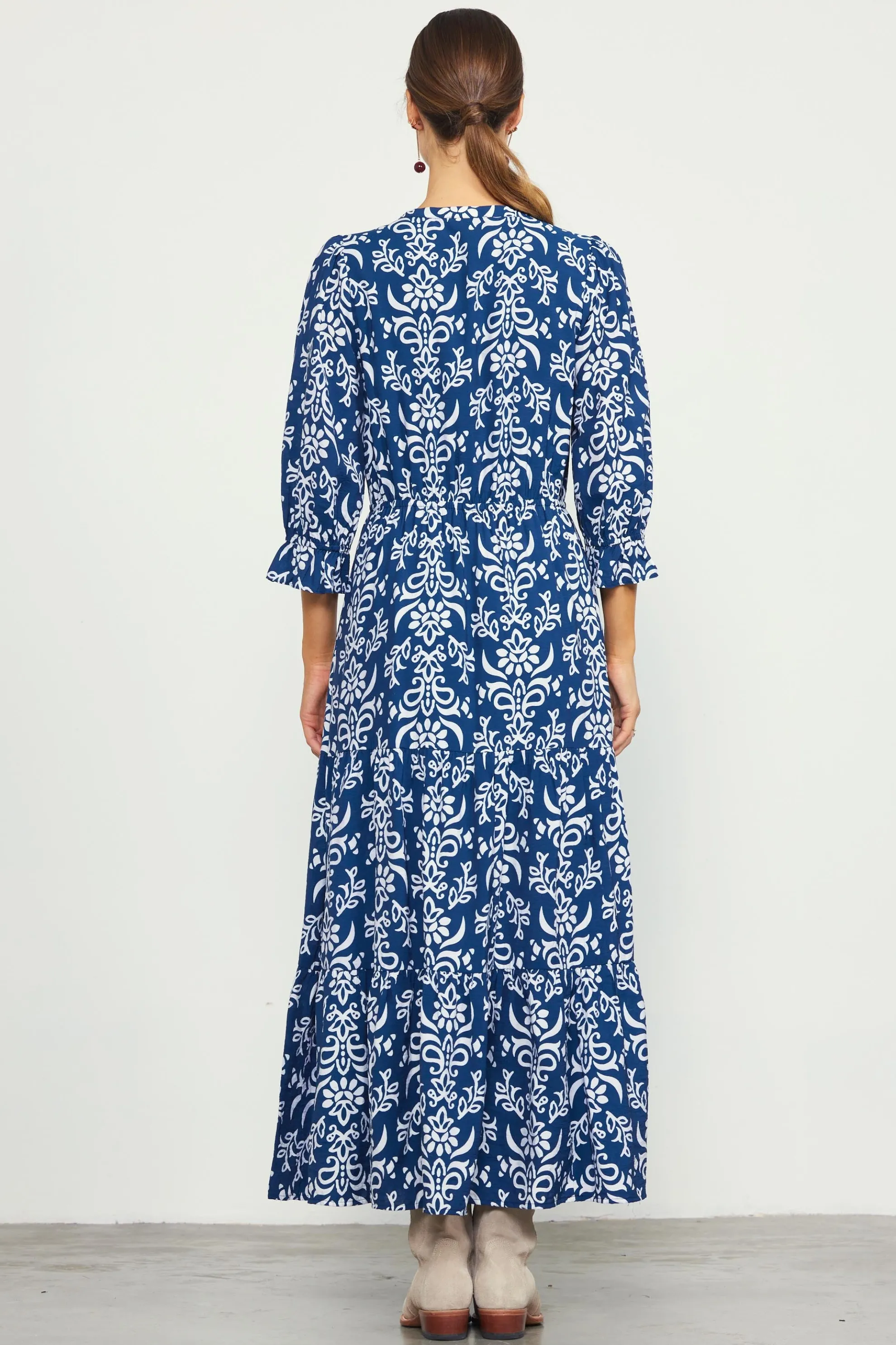 Skye Split Neck Ruffle Maxi Dress