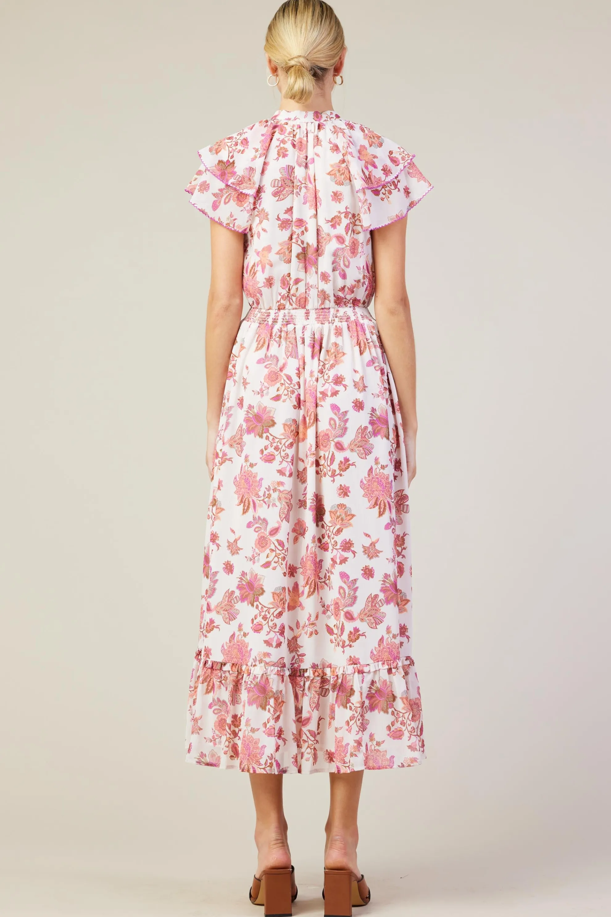 Ceres Floral Print Tie Neck Midi Dress