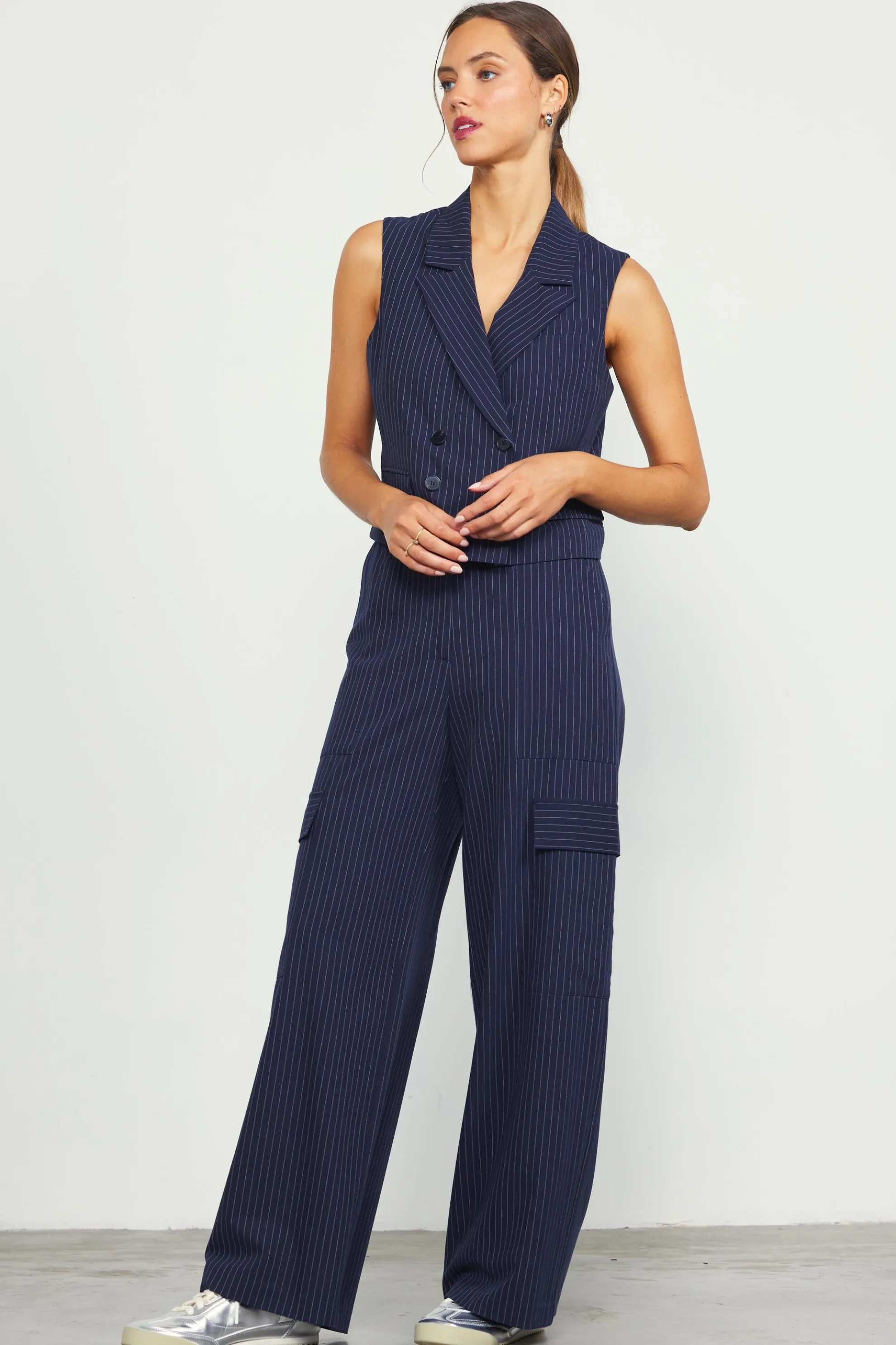 Pinstriped Cargo Wide Leg Pants